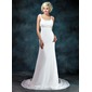 Empire Scoop Neck Court Train Chiffon Wedding Dress With Ruffle Beadwork (002001673)