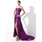 Sheath Sweetheart Court Train Charmeuse Evening Dress With Ruffle Beading (017004174)