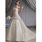Ball-Gown One-Shoulder Cathedral Train Organza Wedding Dress With Ruffle Flower(s) (002022678)