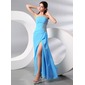 Sheath Strapless Floor-Length Chiffon Evening Dress With Lace Beading (017013996)