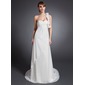 Empire One-Shoulder Court Train Chiffon Wedding Dress With Ruffle Beadwork Flower(s) (002015079)