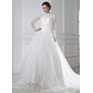 Ball-Gown High Neck Chapel Train Satin Tulle Wedding Dress With Ruffle Lace Beadwork (002015462) Ball-Gown High Neck Chapel Train Satin Tulle Wedding Dress With Ruffle Lace Beadwork (002015462)