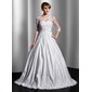 Ball-Gown V-neck Sweep Train Satin Tulle Wedding Dress With Lace Beadwork Sequins (002014755)