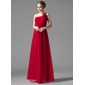 Empire One-Shoulder Floor-Length Chiffon Bridesmaid Dress With Ruffle Flower(s) (007013957)