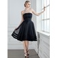 A-Line/Princess Strapless Knee-Length Organza Satin Bridesmaid Dress (007001813)