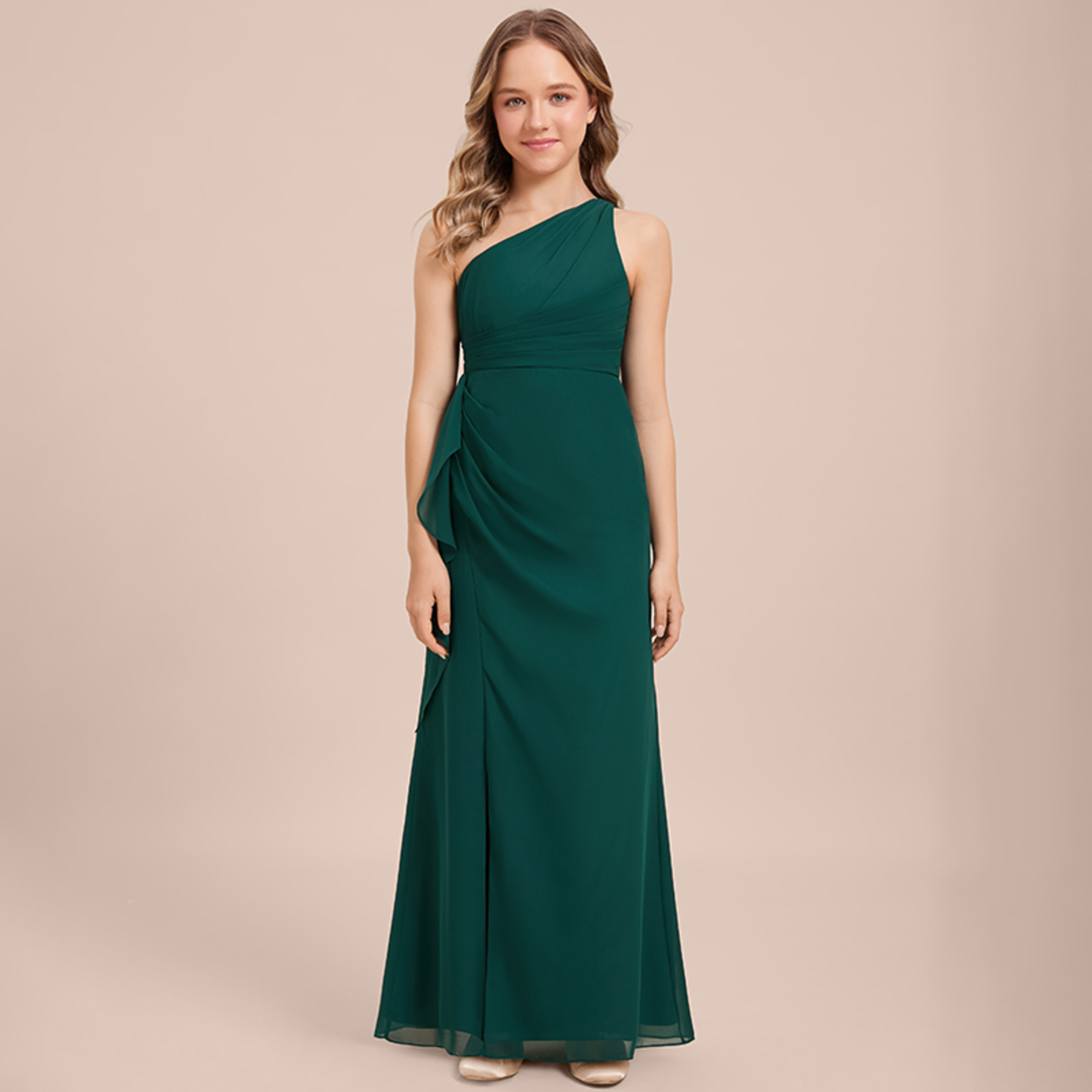 Presli Sheath/Column One Shoulder Chiffon Junior Bridesmaid Dress | JJ's House Presli Sheath/Column One Shoulder Chiffon Junior Bridesmaid Dress | JJ's House