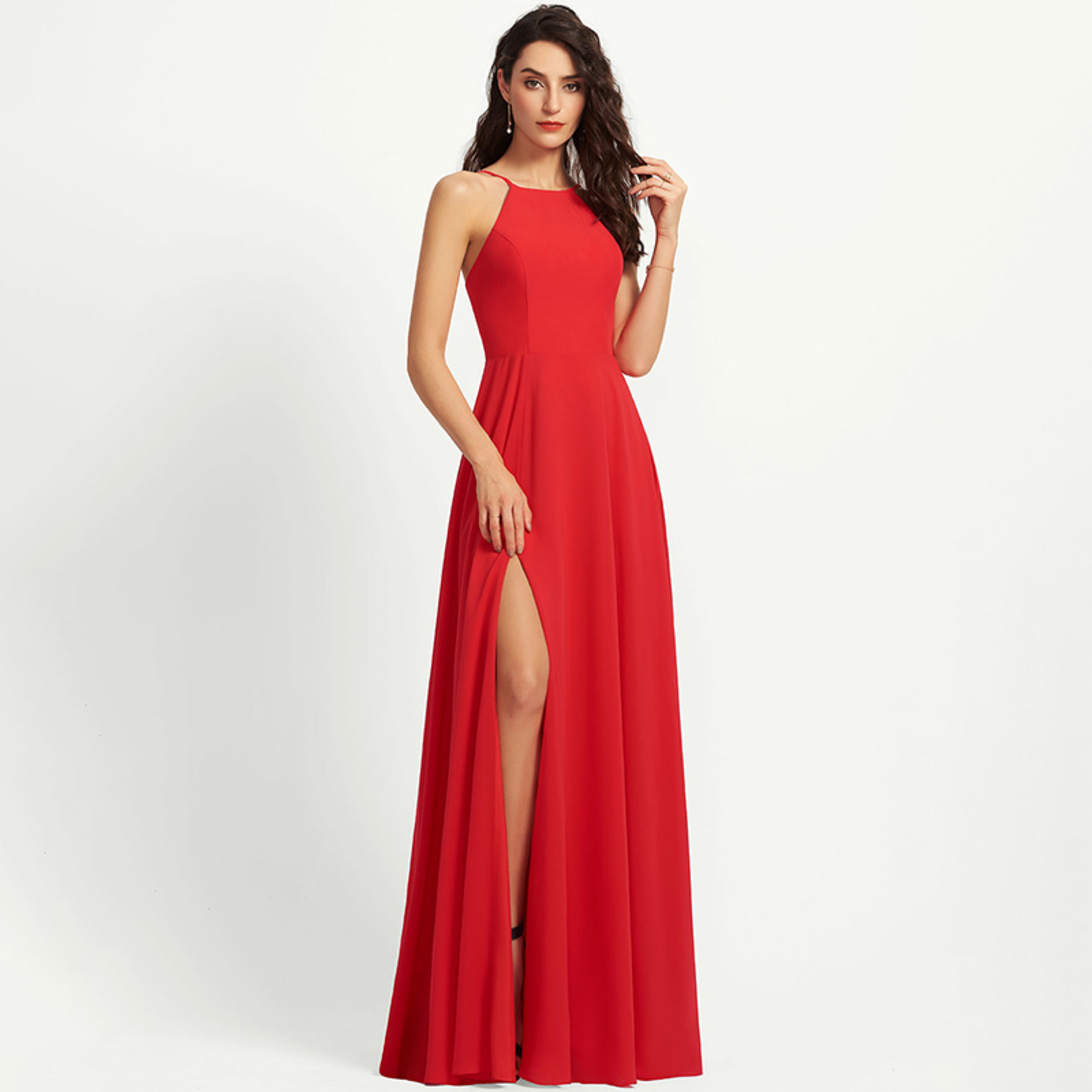jjshouse red bridesmaid dresses JJ's House A-line Scoop Floor-Length Chiffon Dress 2025 Formal gowns