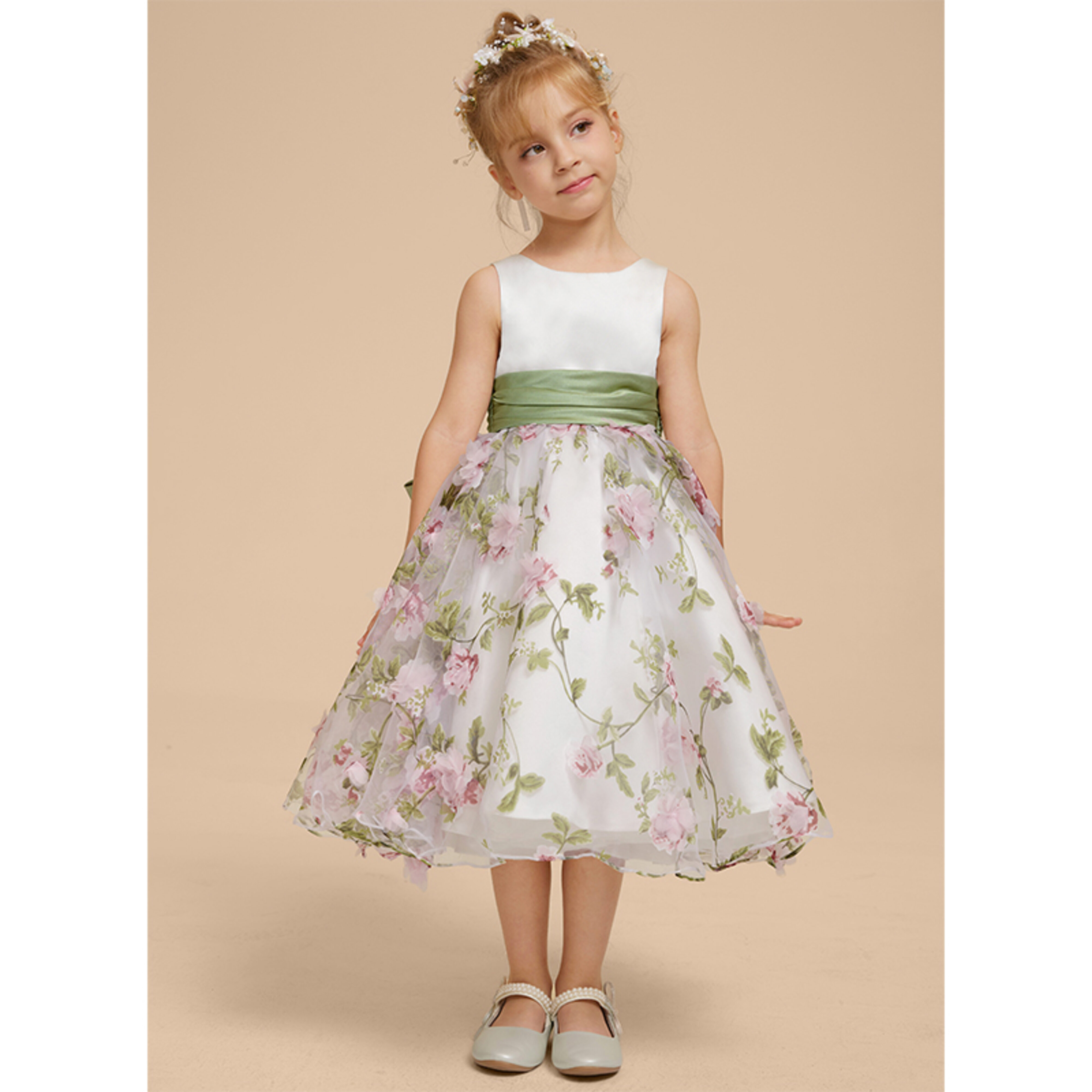 Kimaya A-line Bow Satin Flower Girl Dress | JJ's House