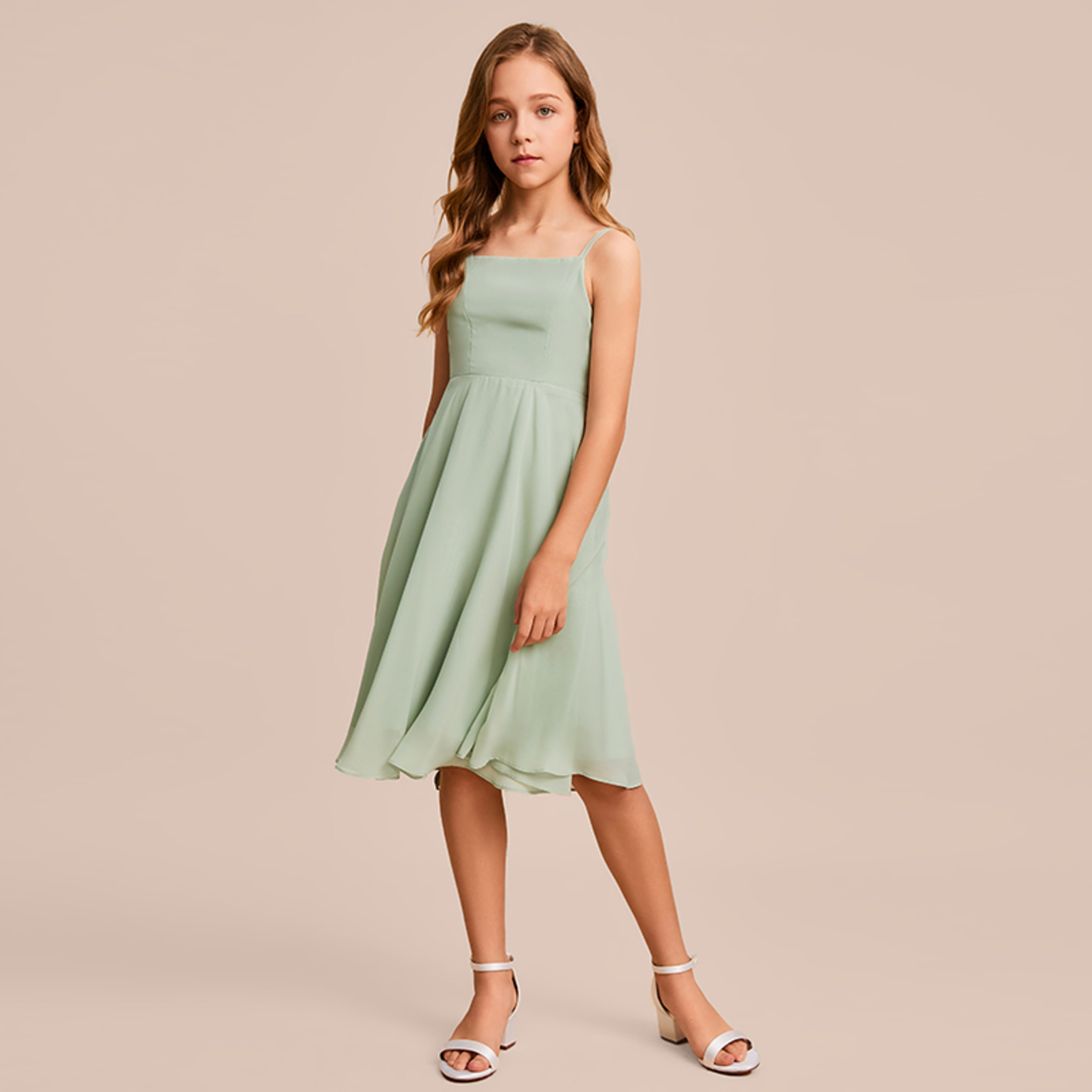 a line junior bridesmaid dress BABARONI One Shoulder Junior Bridesmaid Dresses with Pleated Dusty Blue, Dusty Blue / J4 main image 1