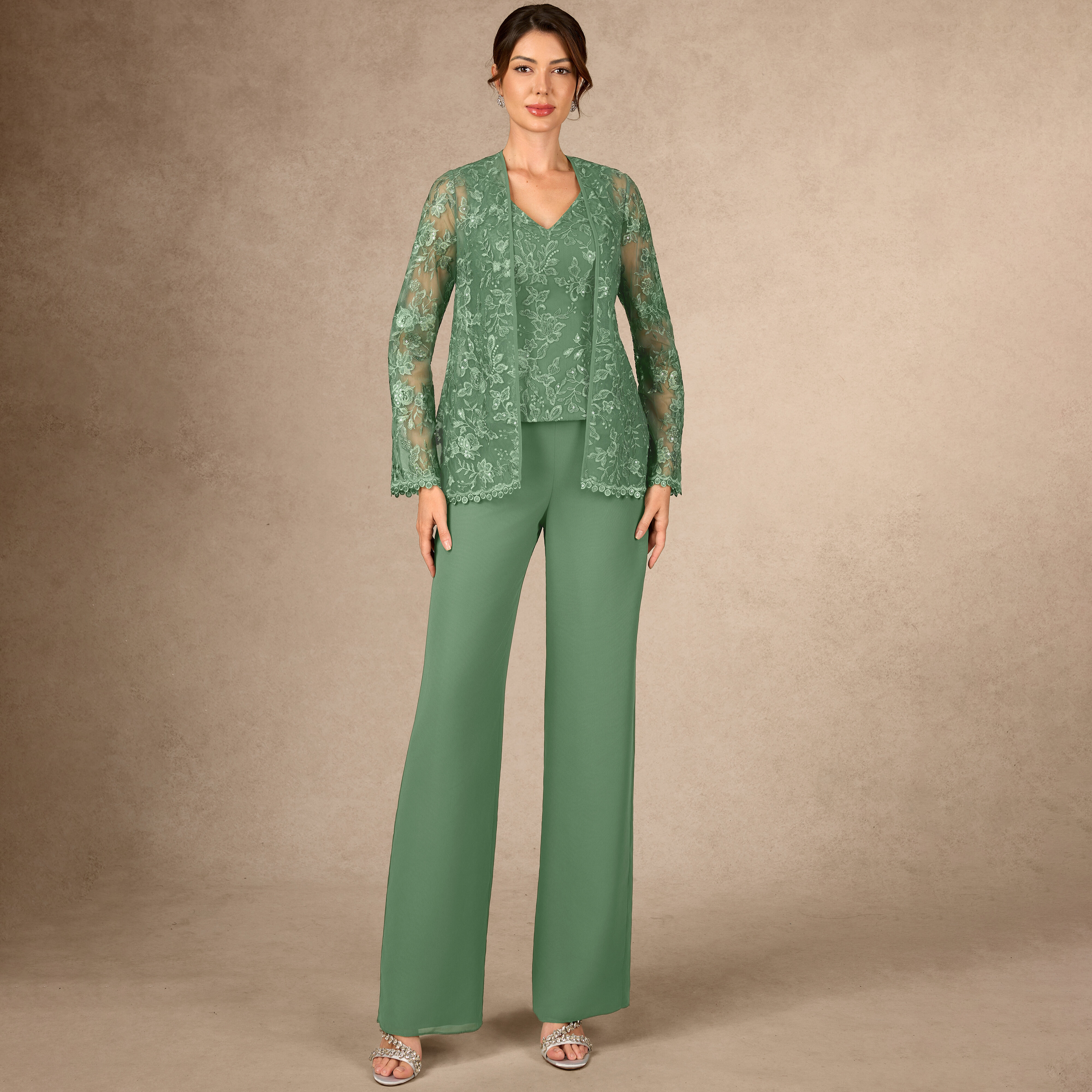 Femke V-Neck Sequins Lace Mother of the Bride Pantsuit | JJ's House