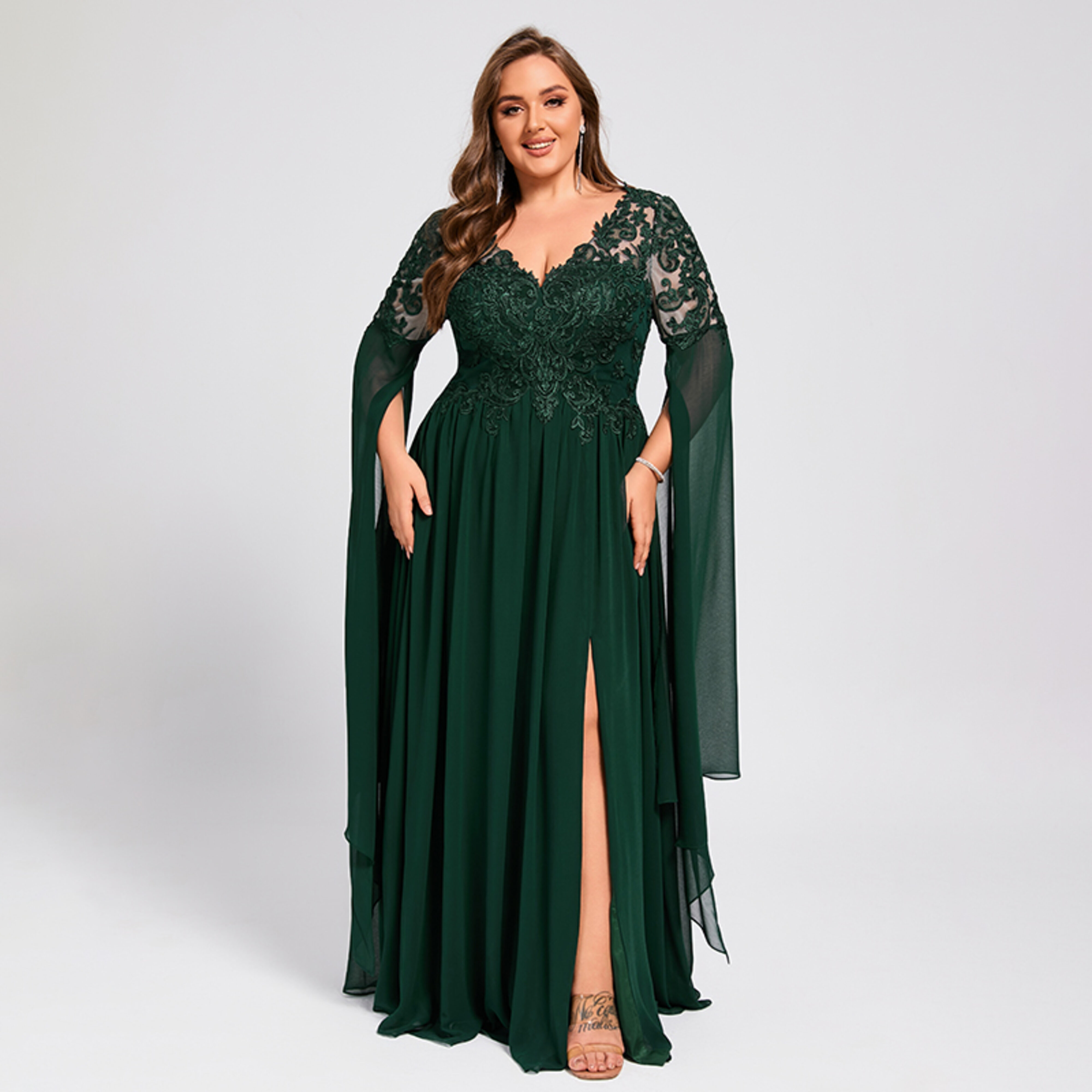 JJ's House A-line V-Neck Floor-Length Chiffon Lace Evening Dress 2026 - Size: 06, Gold, Yellow
