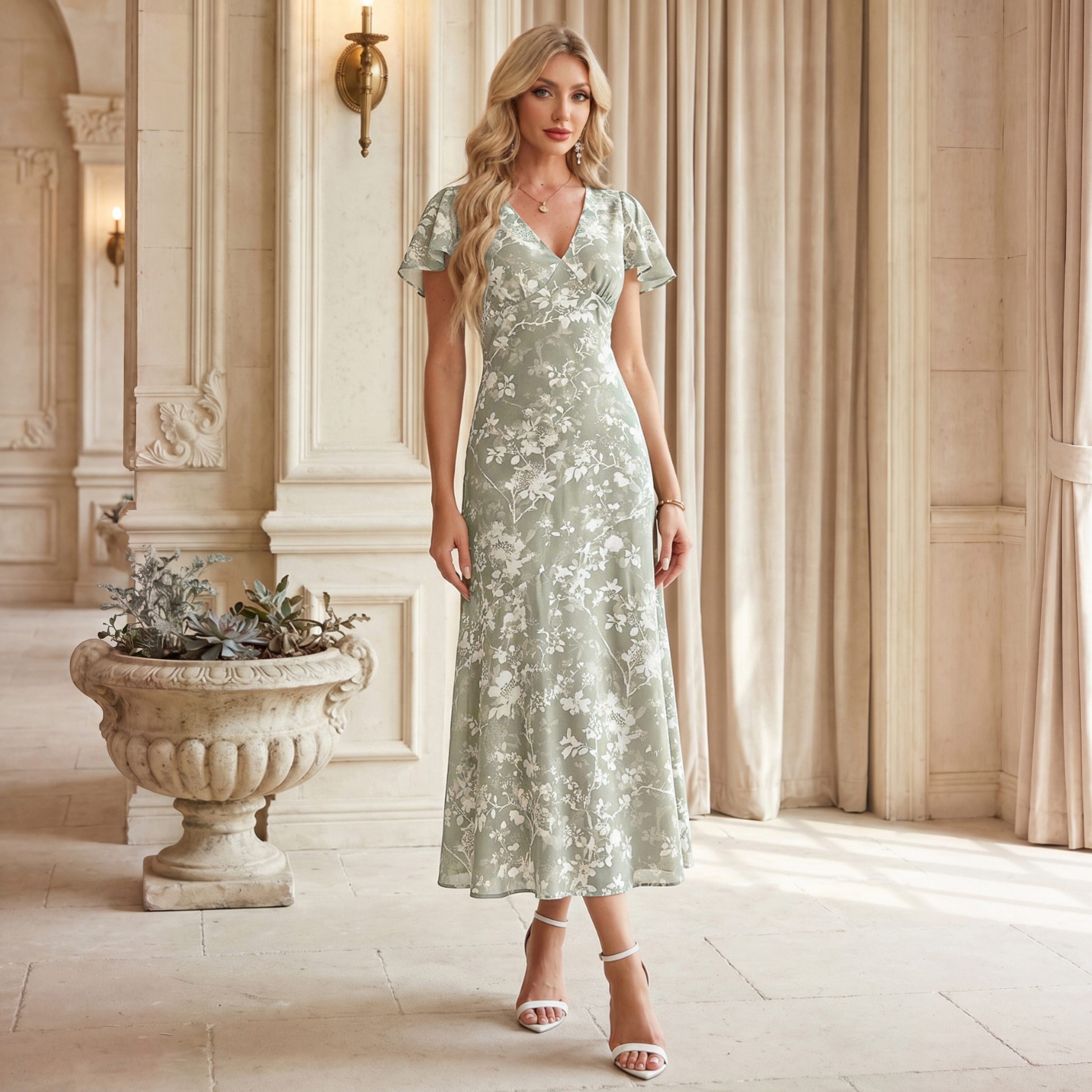 Haly Floral Print Printed Fabric Midi Dress | JJ's House