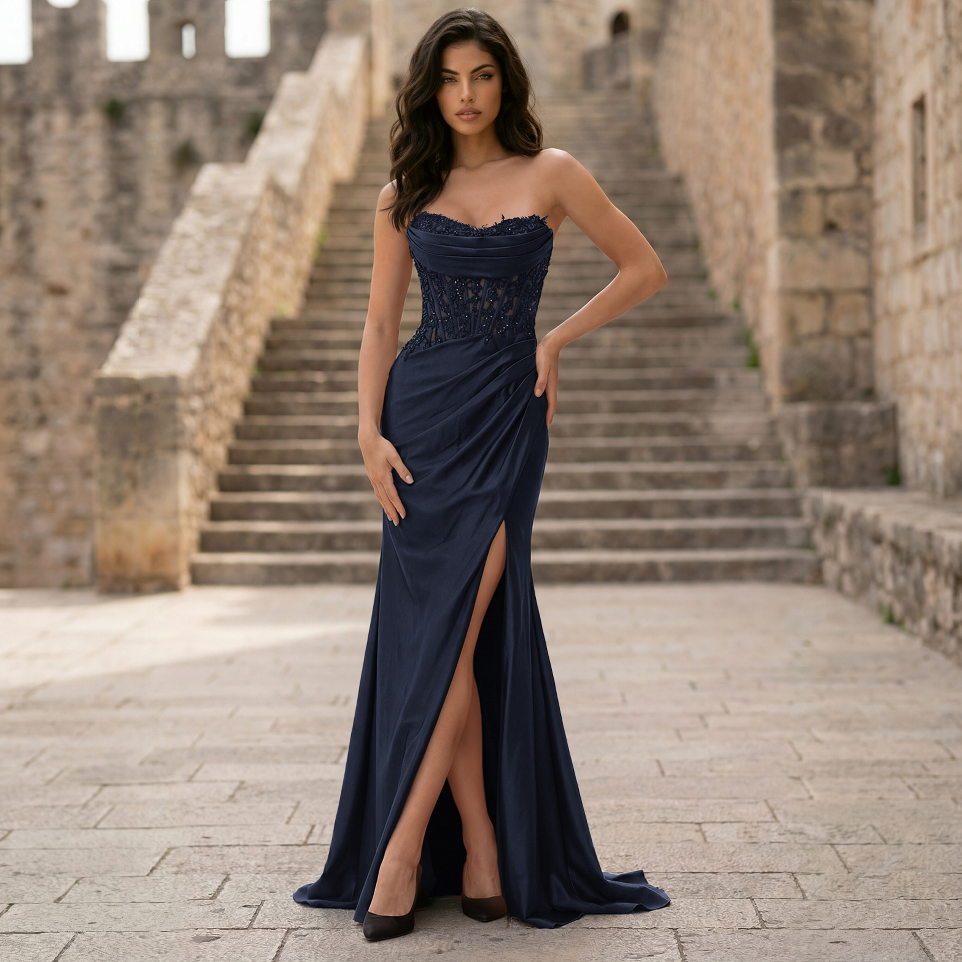 Aylin Trumpet/Mermaid Sweetheart Strapless Sequins Satin Prom