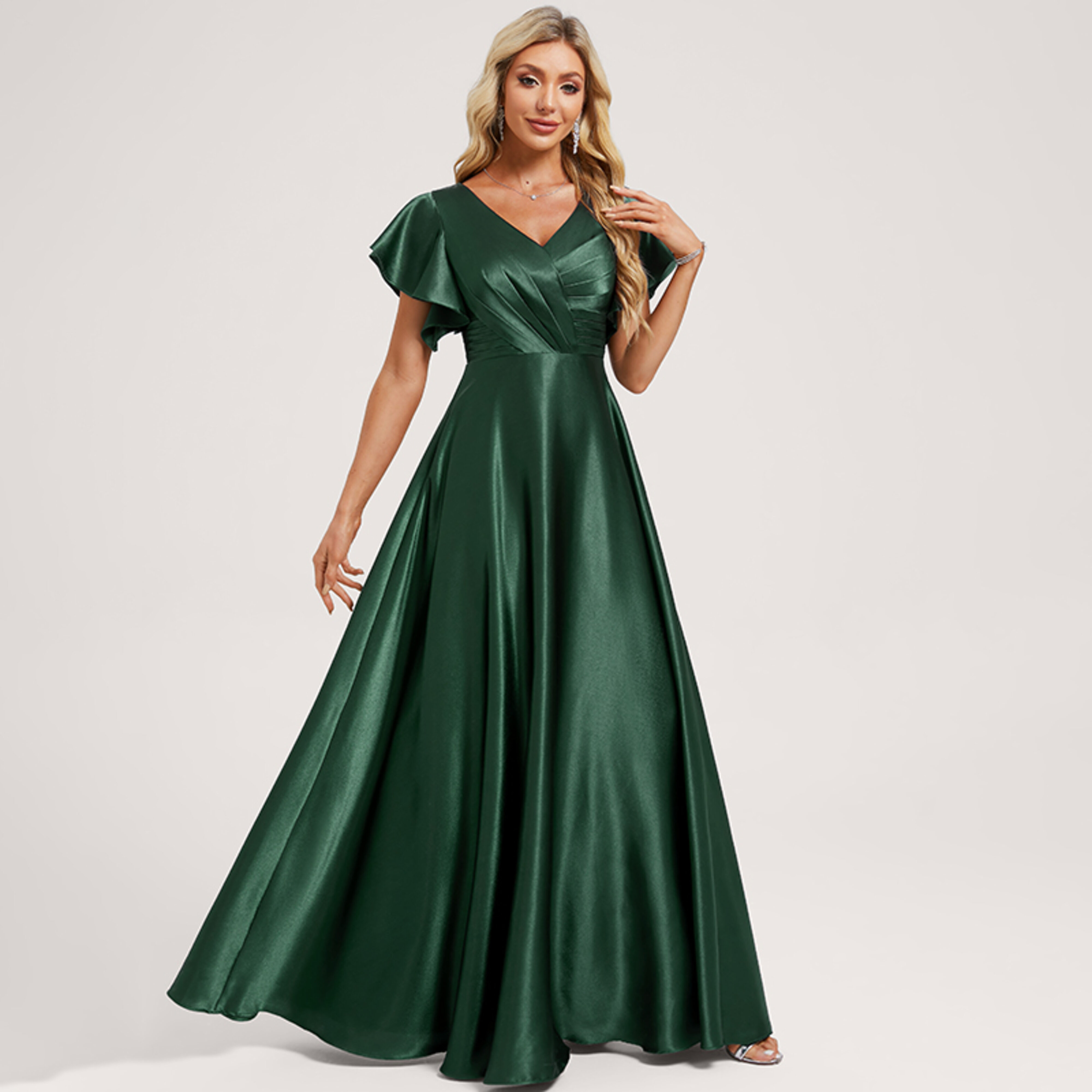 Cesia A-line Ruffle Stretch Satin Bridesmaid Dress | JJ's House