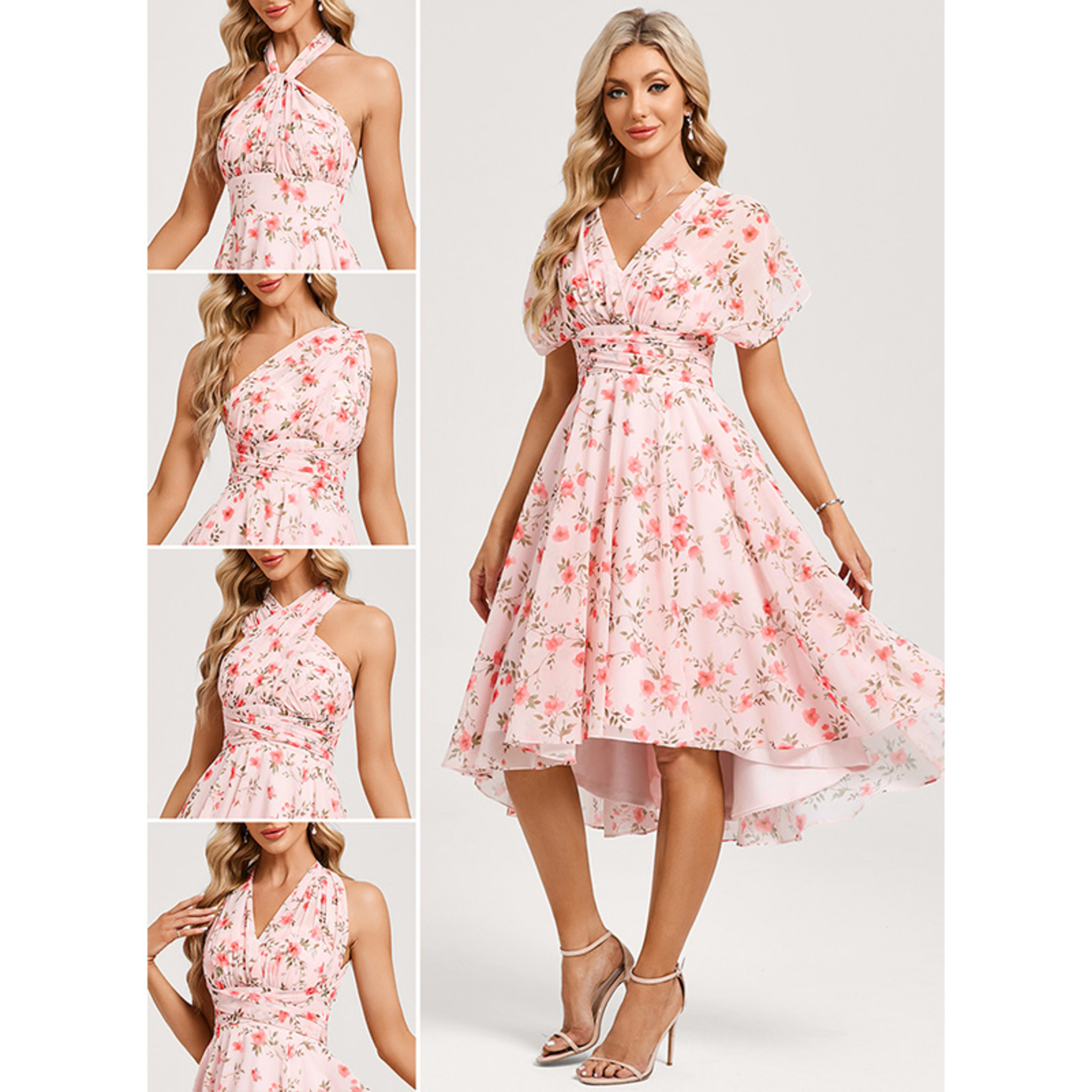 Xylia One Shoulder Chiffon Midi Cocktail Dress | JJ's House