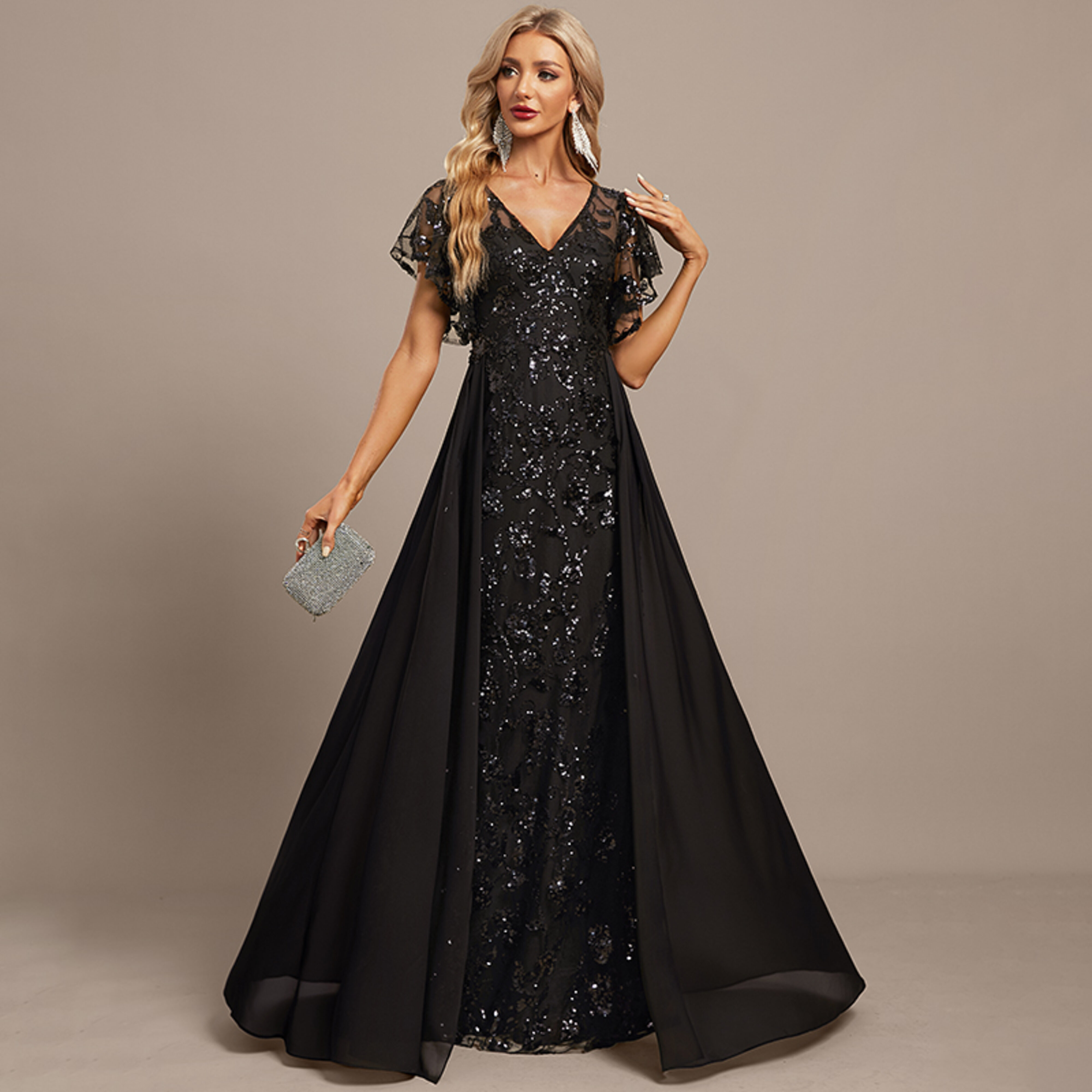 Jenevieve Overskirt Sequin Maxi Evening Dress | JJ's House