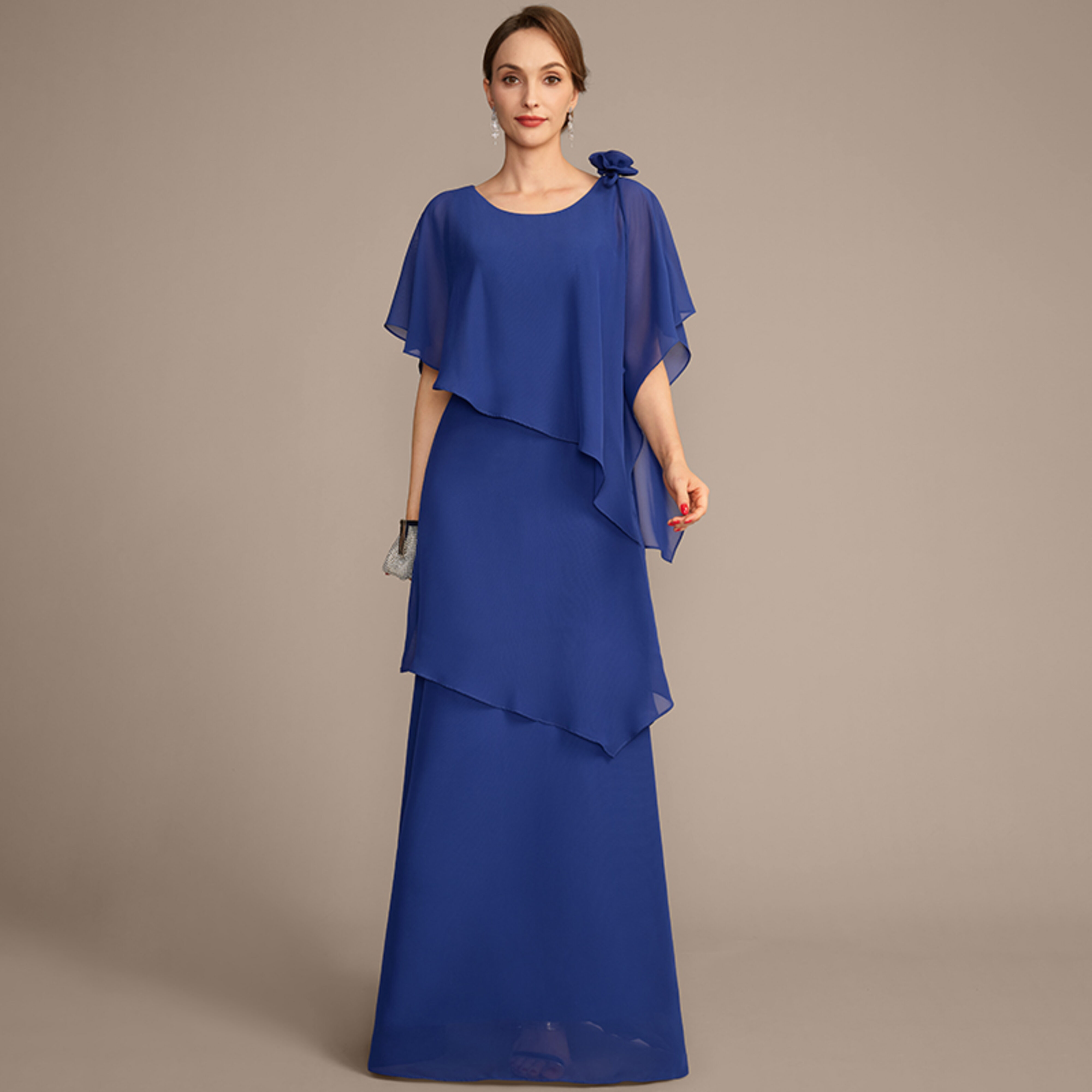 Zaelyn A-line Cape Chiffon Mother of the Bride Dress | JJ's House