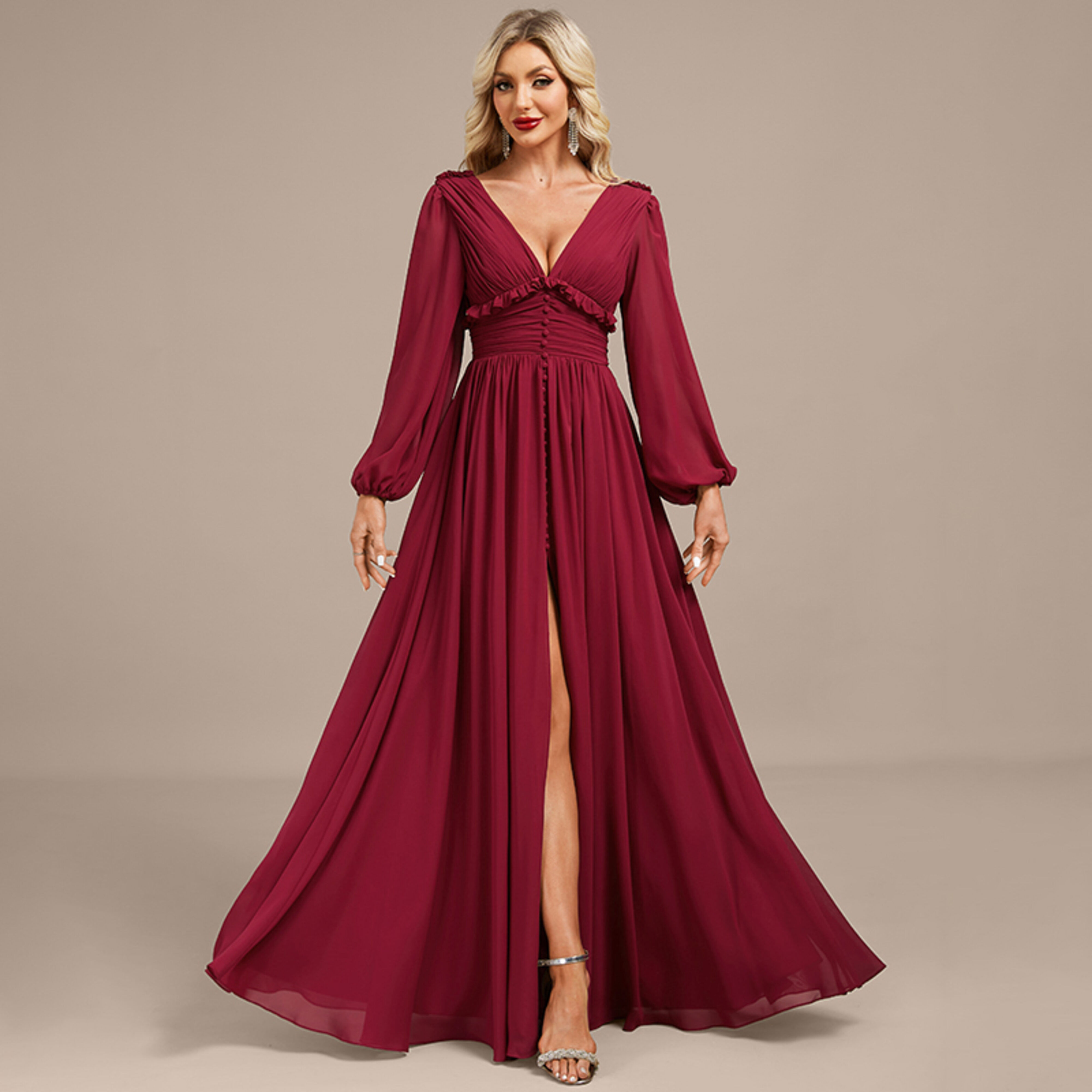 Jaleyza Pleated Chiffon Maxi Evening Dress | JJ's House