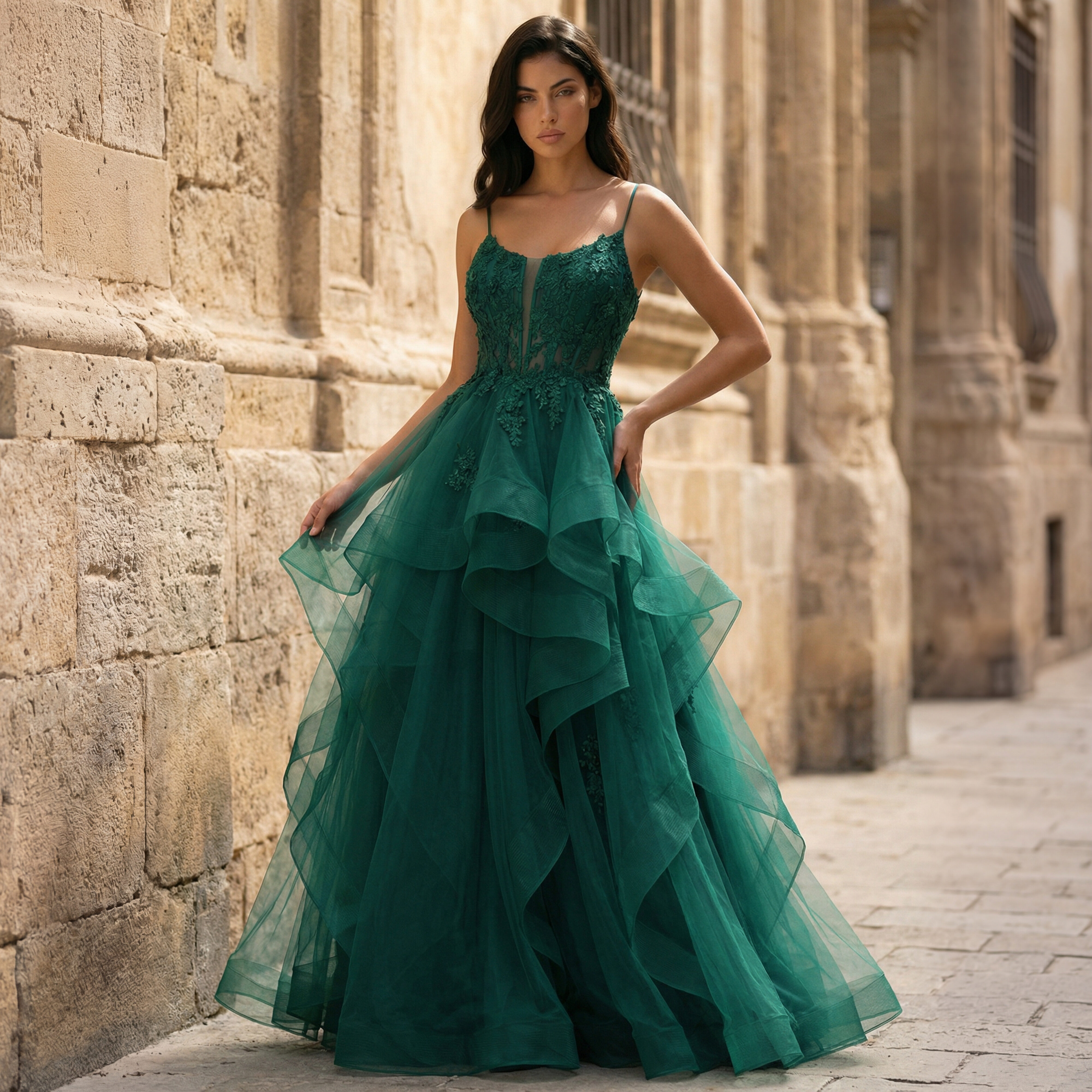 Tanyla Spaghetti Straps Rhinestone Tulle Prom Dress | JJ's House