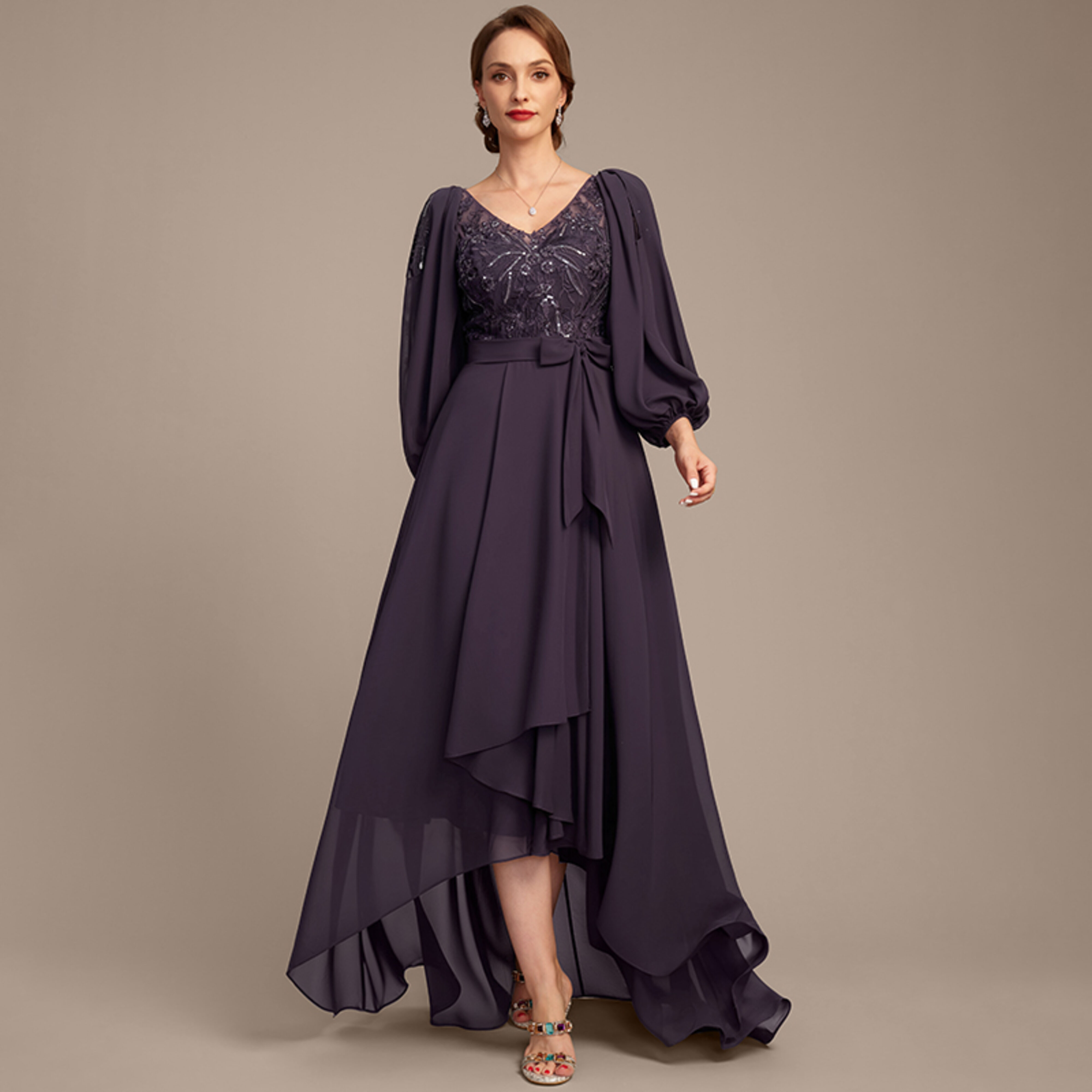 Sansa A-line V-Neck Sequins Lace Mother of the Bride Dress | JJ's