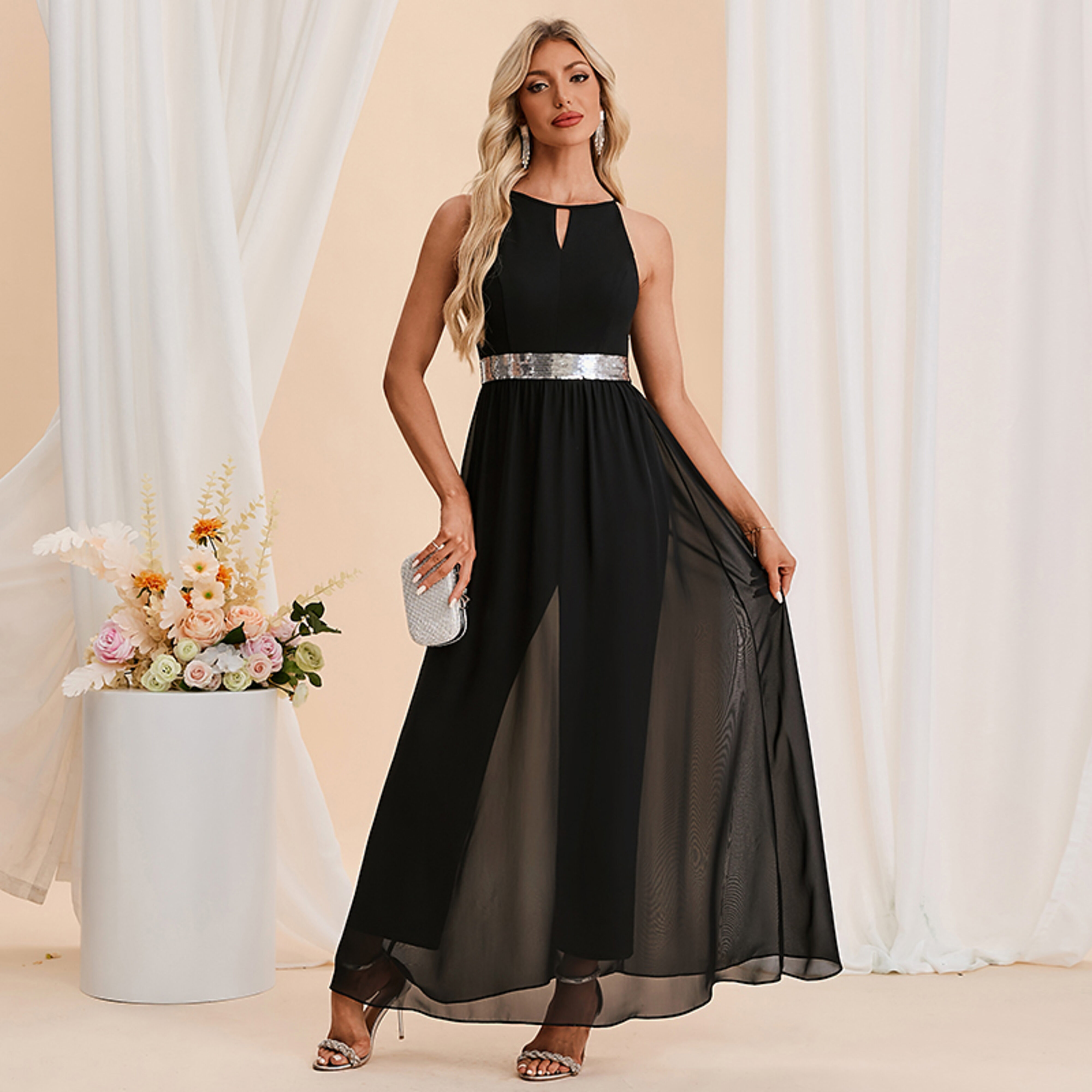Oyare Halter Chiffon Maxi Jumpsuit | JJ's House