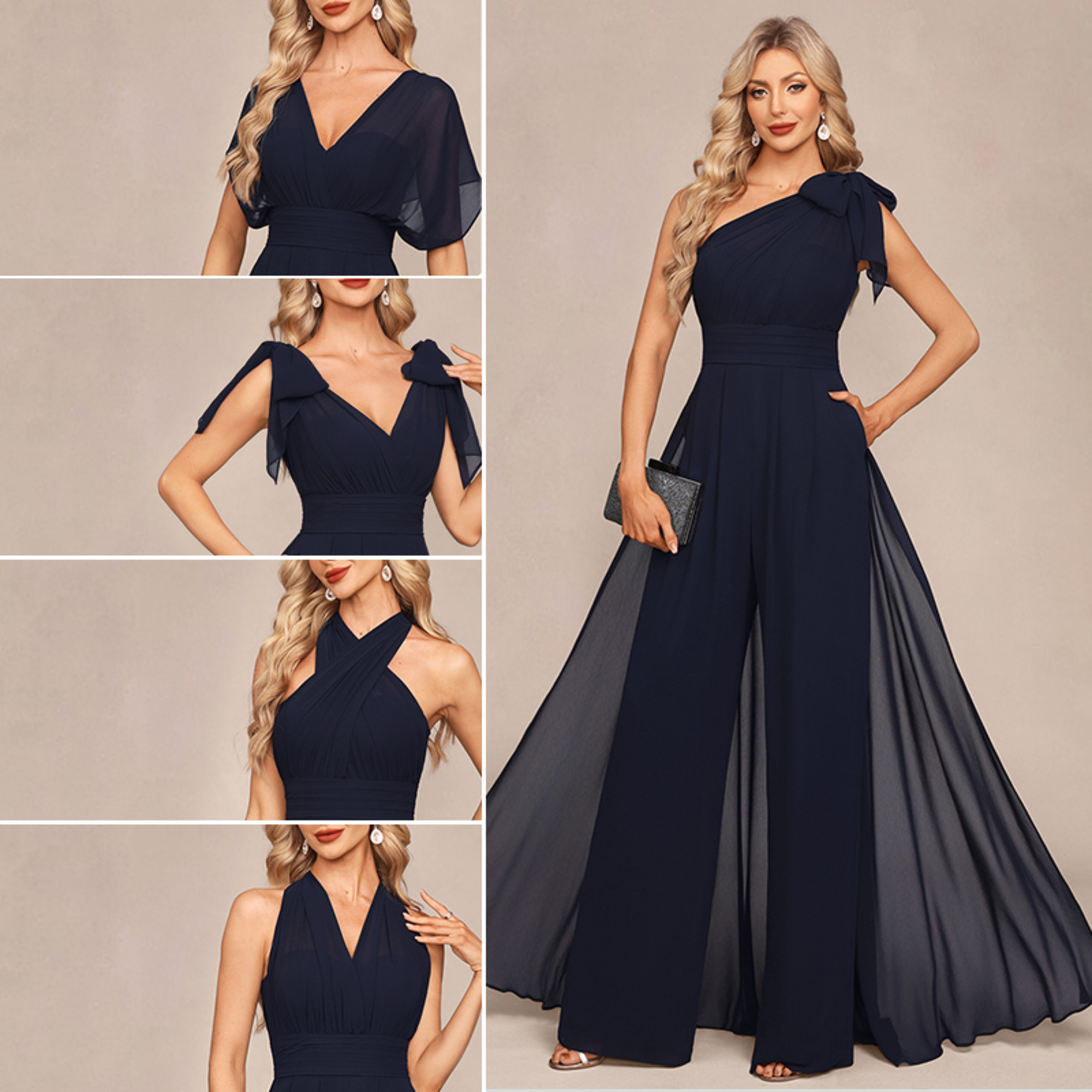 Davinity V-Neck Chiffon Mother of the Bride Jumpsuit | JJ's House