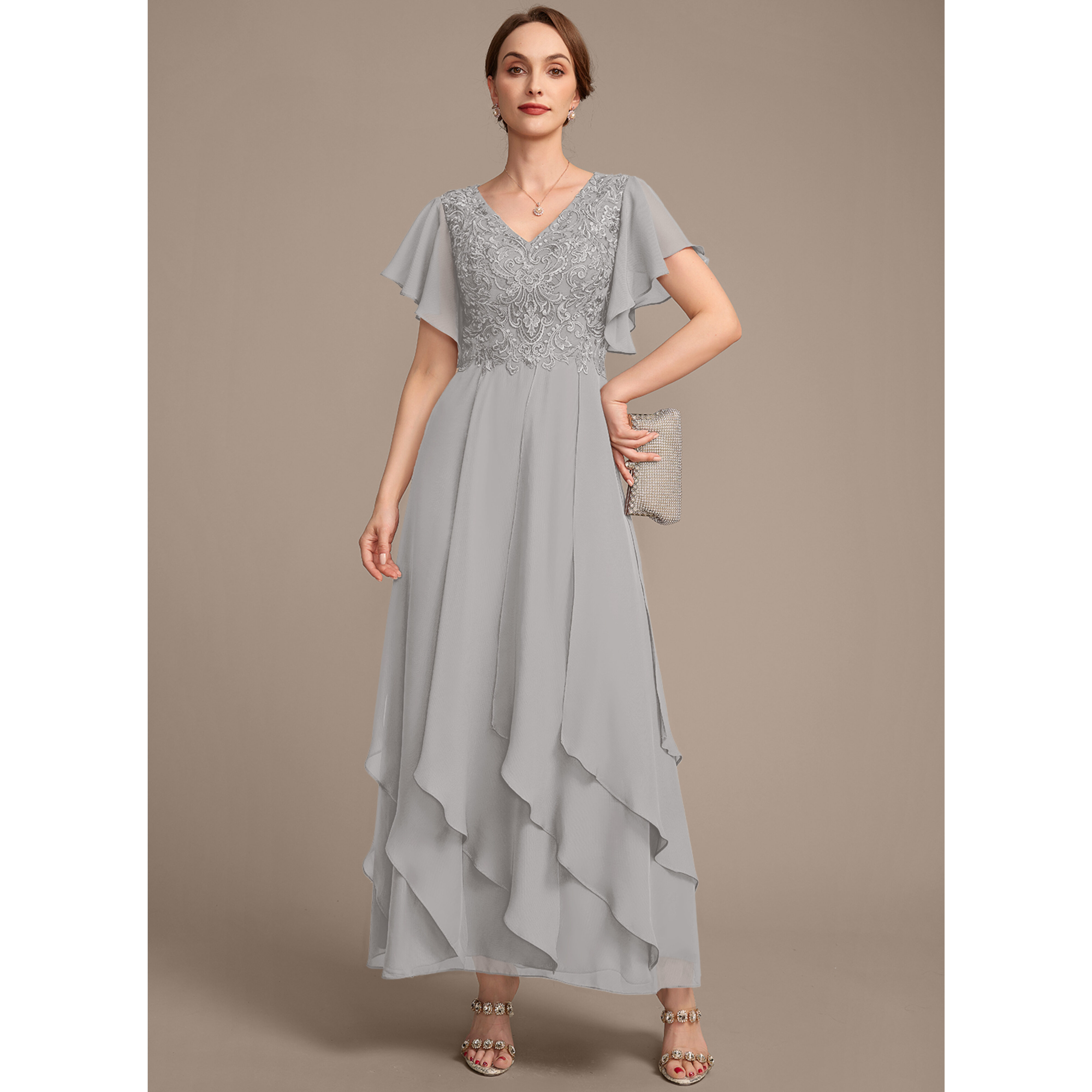 Krisbel A-line V-Neck Lace Mother of the Bride Dress | JJ's House