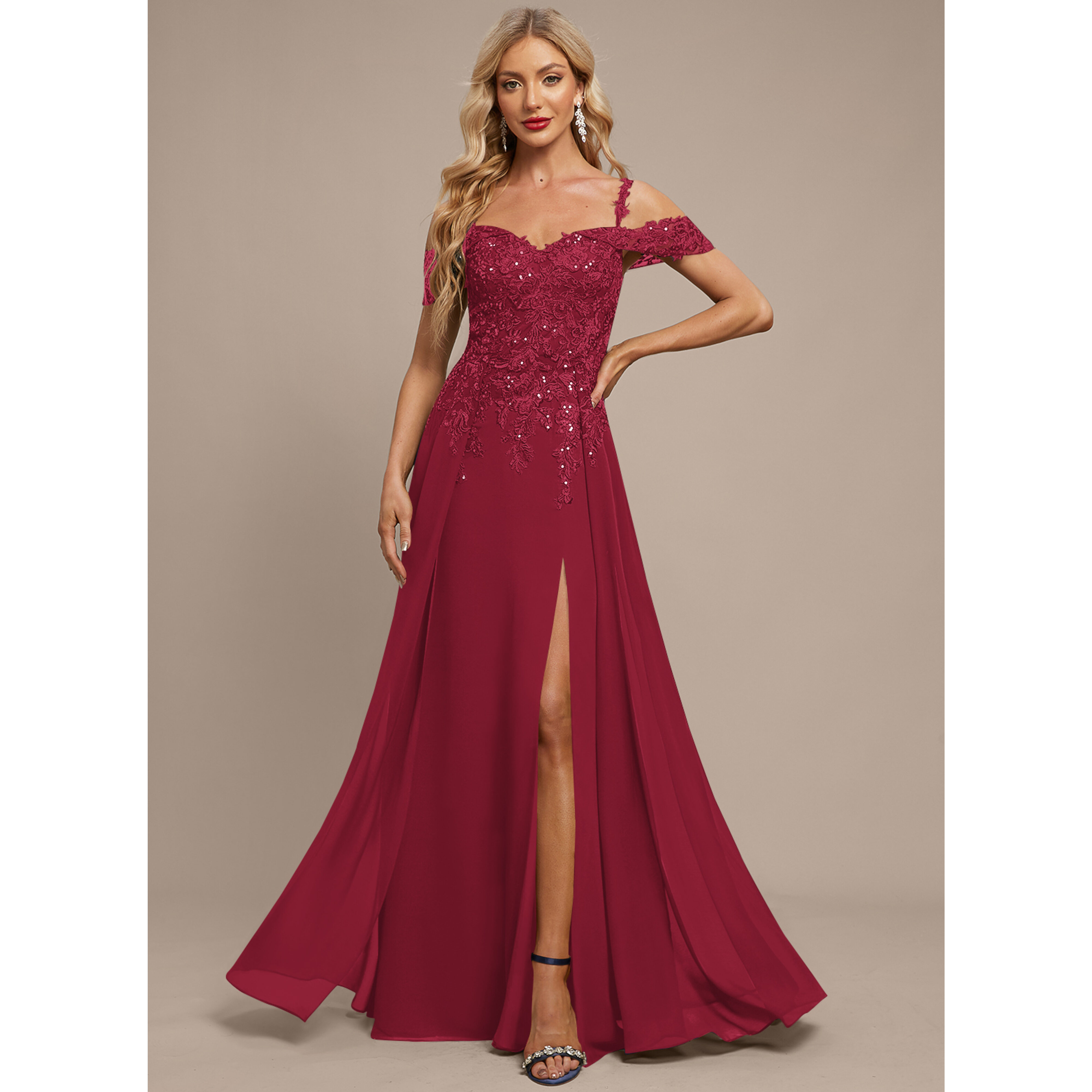 Hesperis Cold Shoulder Overskirt Chiffon Maxi Evening Dress | JJ's