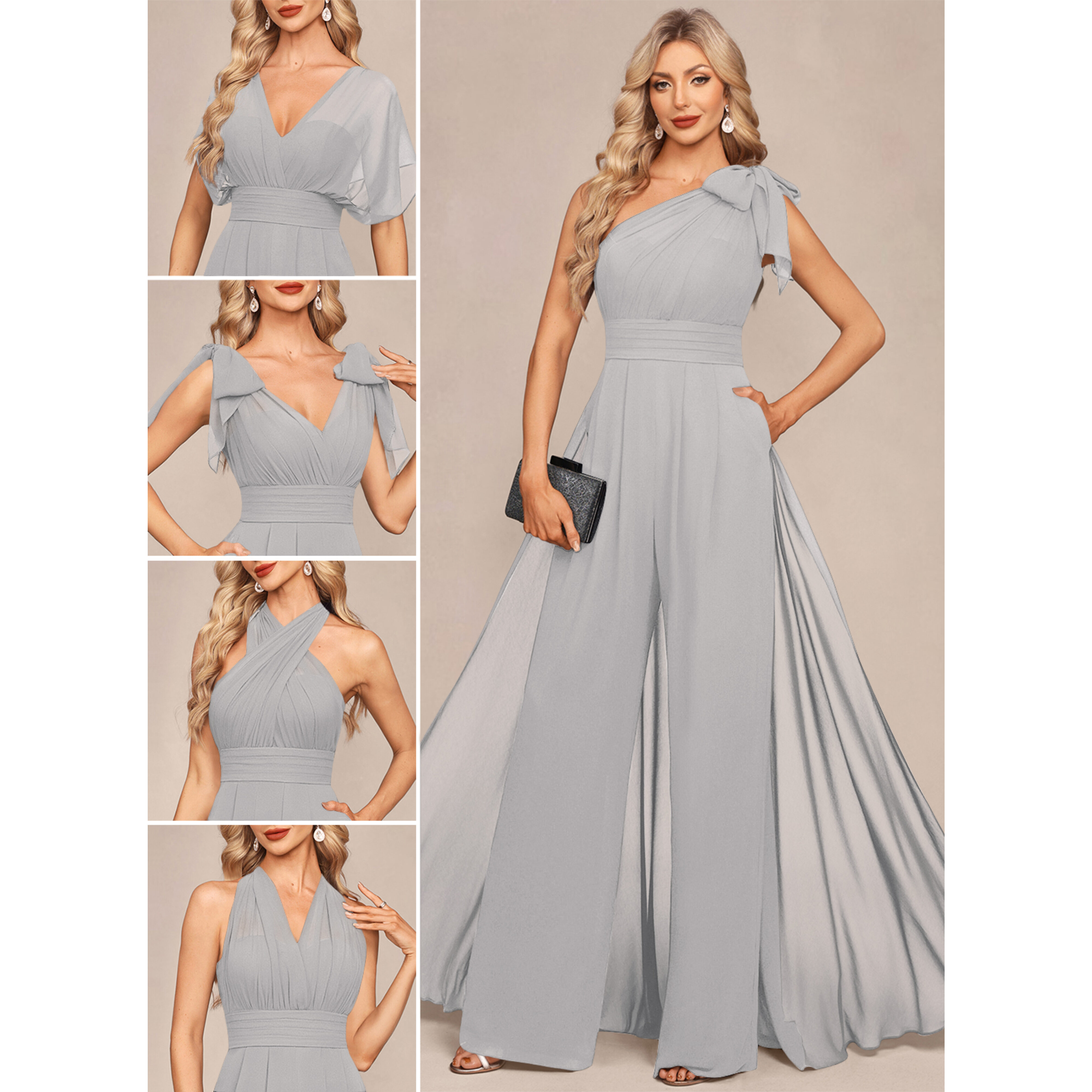 Davinity Halter Scarf Chiffon Maxi Evening Jumpsuit | JJ's House
