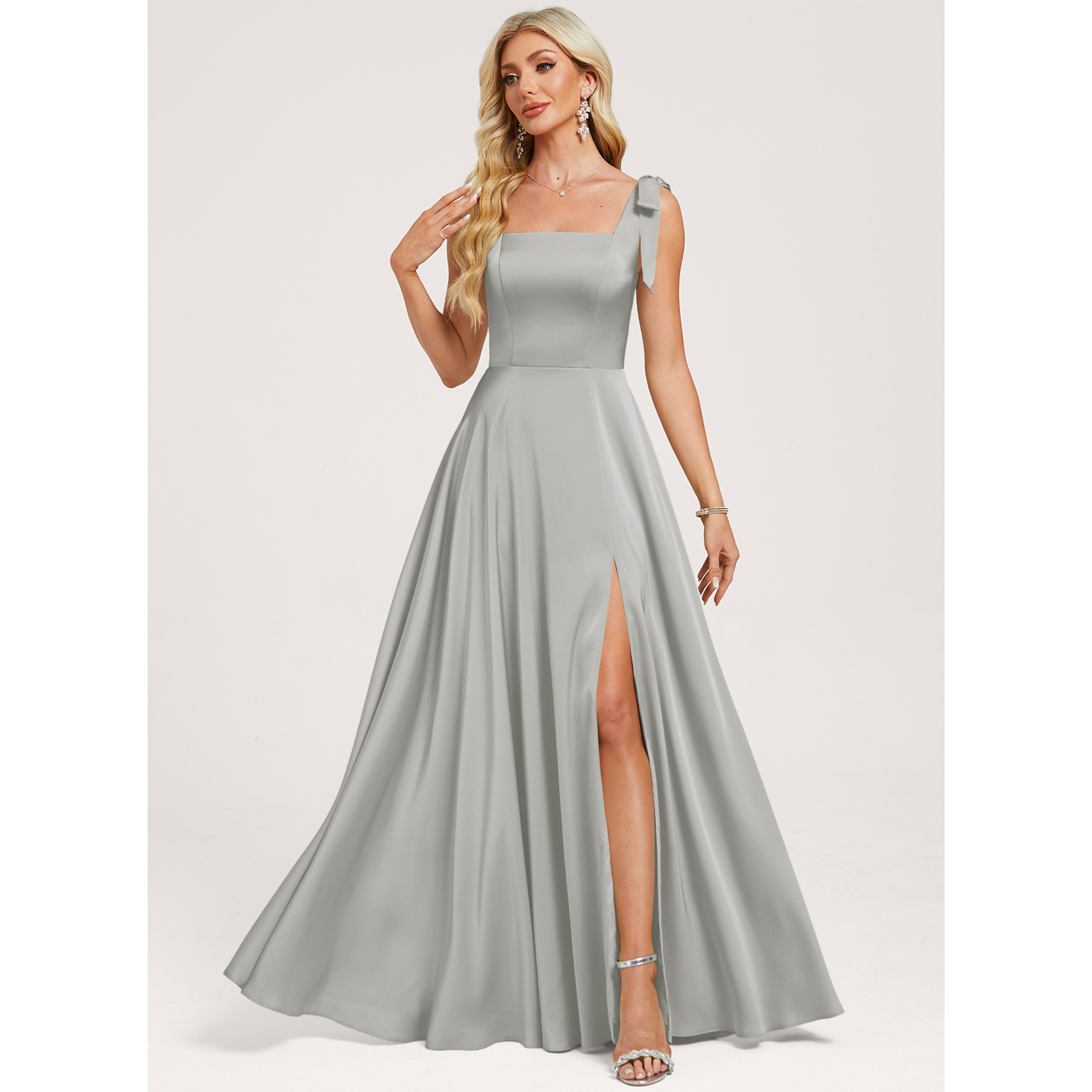 Yaxeni A-line Square Matte Satin Bridesmaid Dress | JJ's House