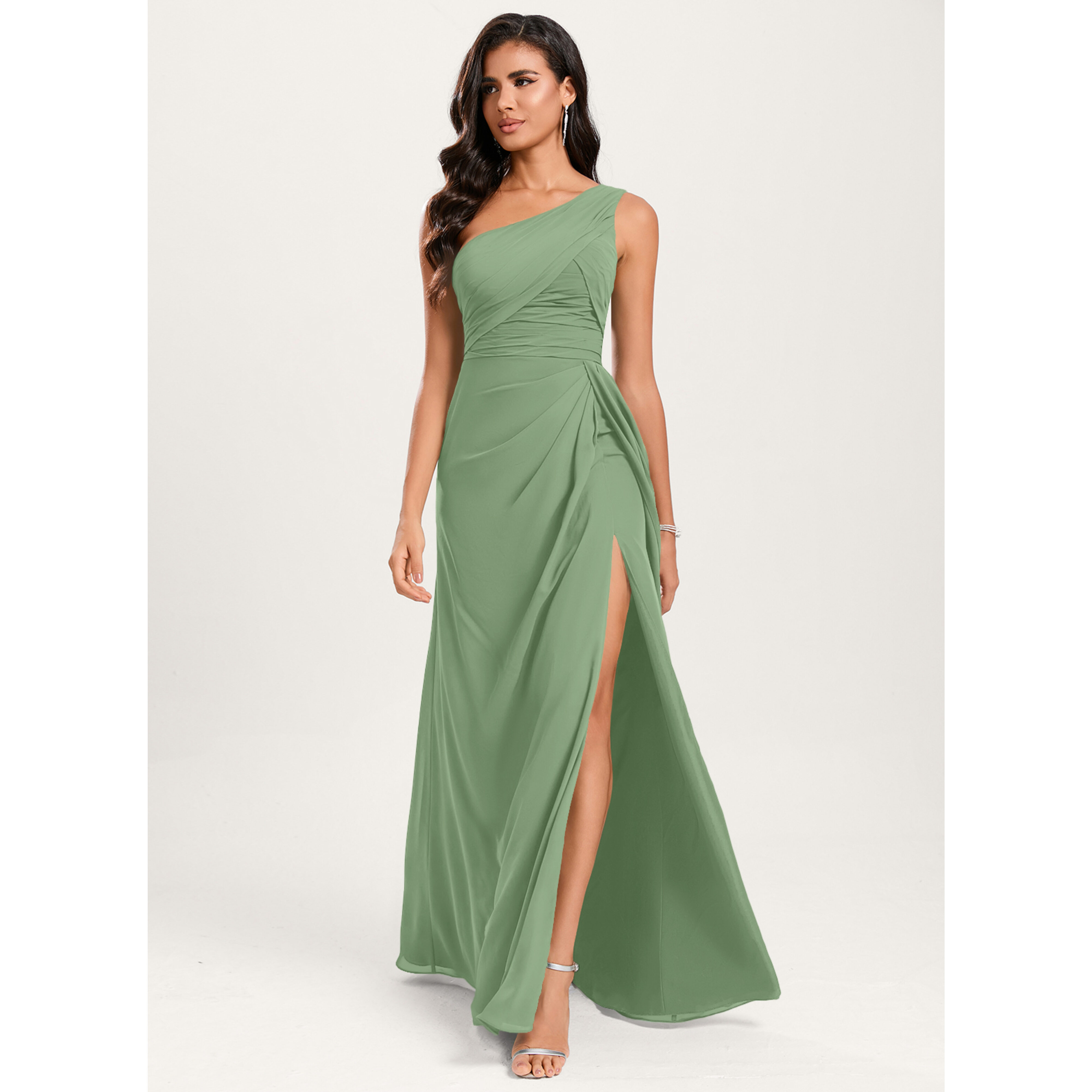 JJ's House A-line One Shoulder Floor-Length Chiffon Bridesmaid Dress 2025 With Ruffle - Size: 02, Hunter Green JJ's House A-line One Shoulder Floor-Length Chiffon Bridesmaid Dress 2025 With Ruffle - Size: 02, Hunter Green
