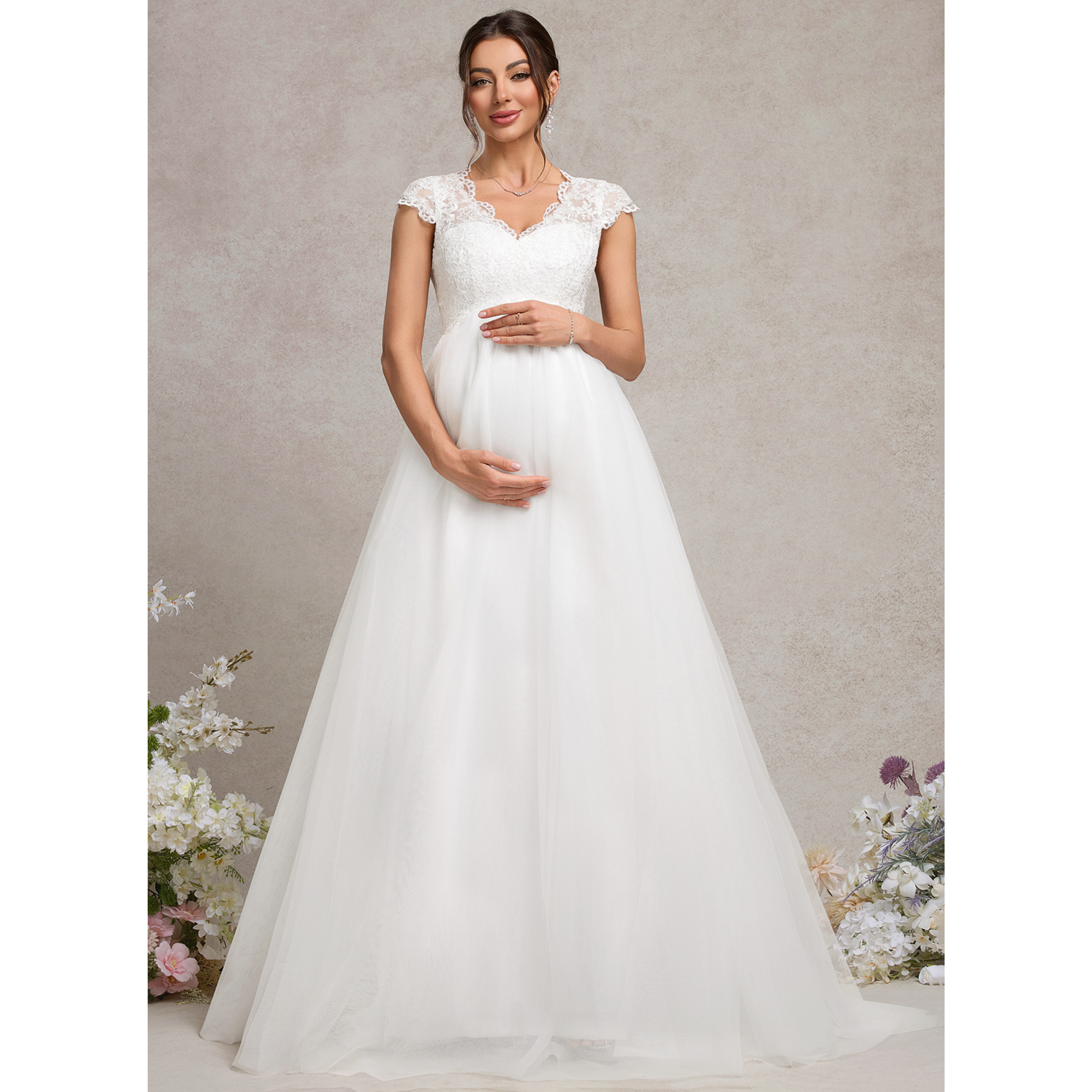 Emelina Ball-Gown/Princess Lace Maternity Wedding Dress | JJ's House