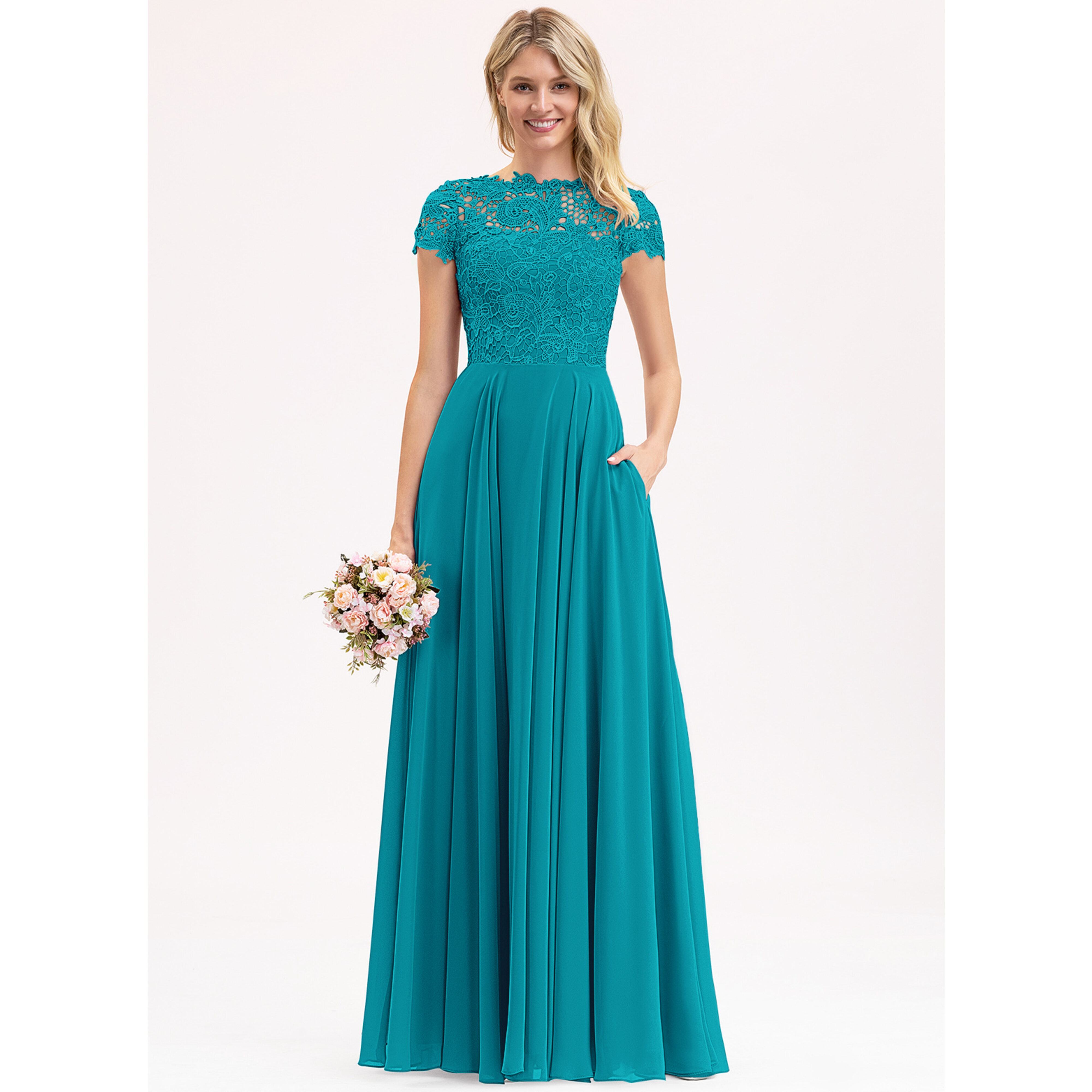 ice blue bridesmaid dresses with sleeves Cowl Asymmetrical Satin Bridesmaid Dress main image 0