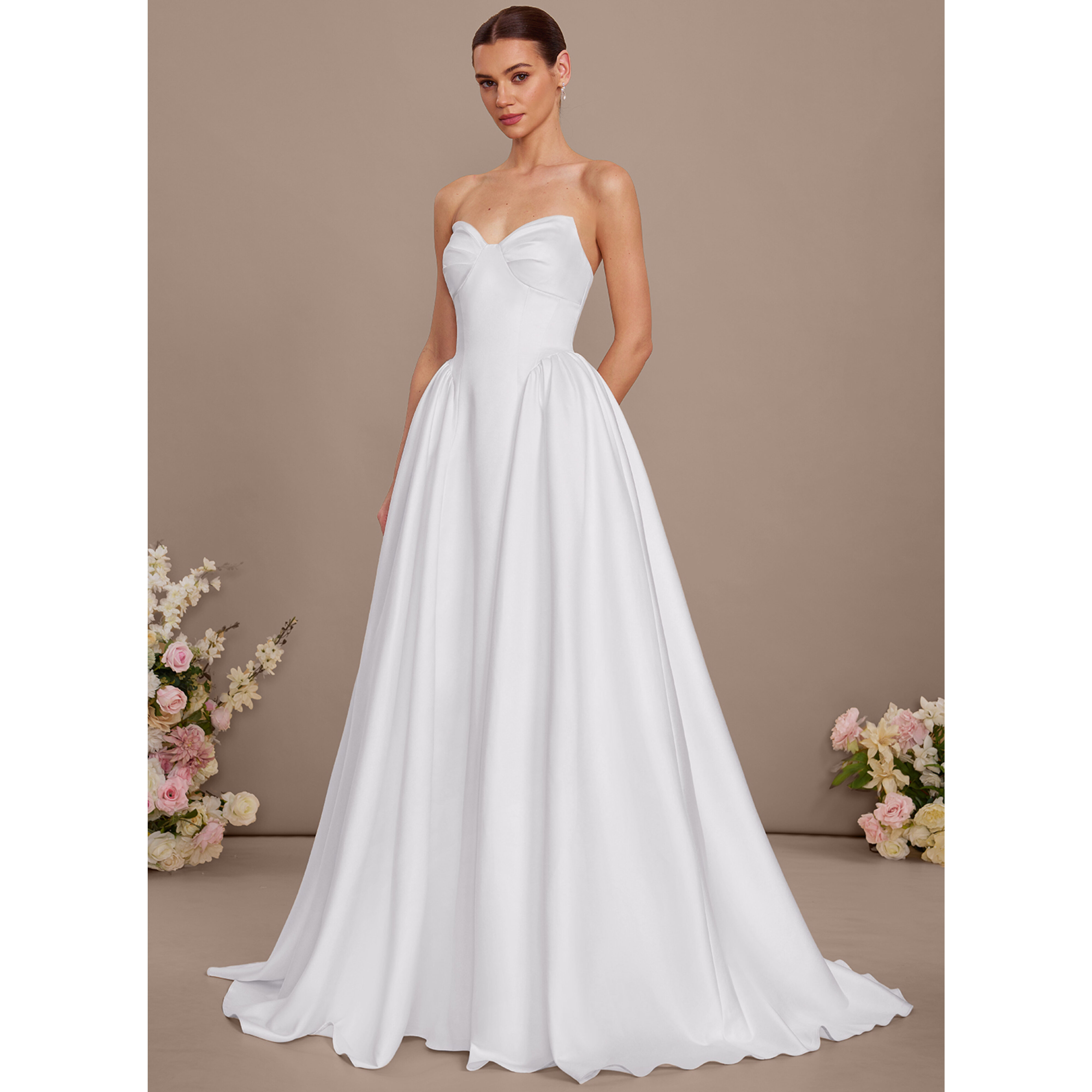 strapless silk ball gown wedding dress Ball Gown Strapless Satin Wedding Dresses Diamond White / 18