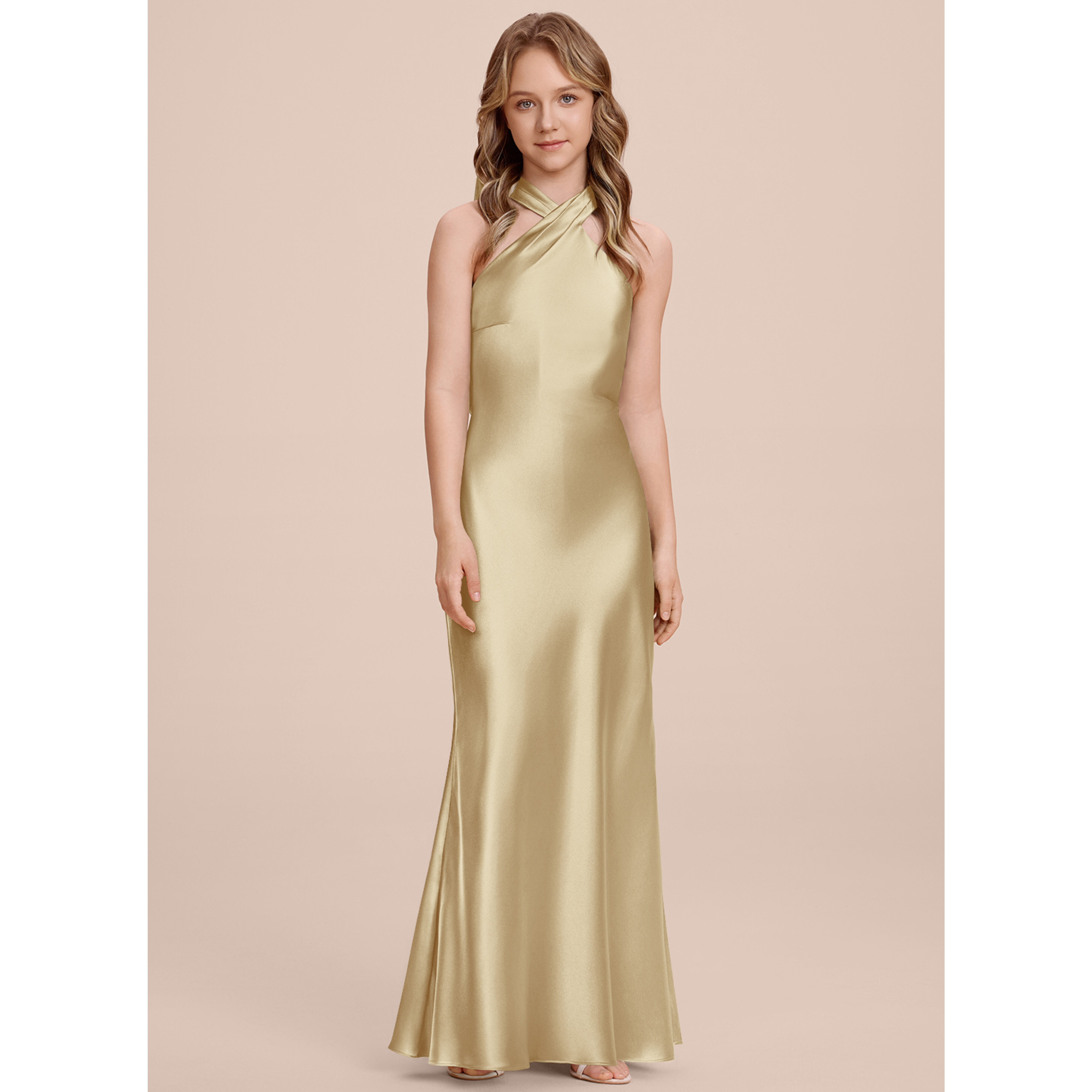 Zinaida Sheath/Column Bow Stretch Satin Junior Bridesmaid Dress