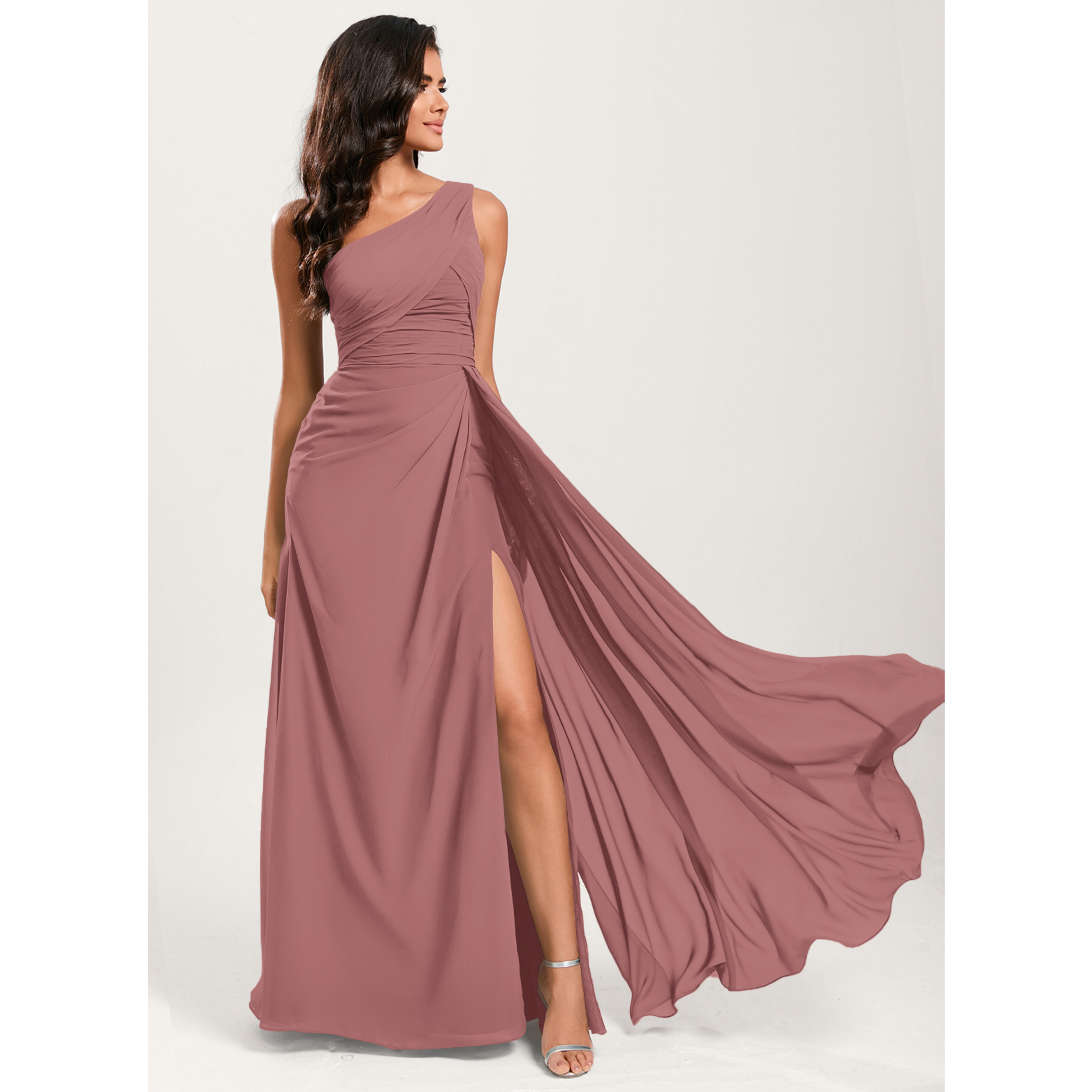 open lace back dress Flowing Ribbons Chiffon Sleeveless Bridesmaid Dress