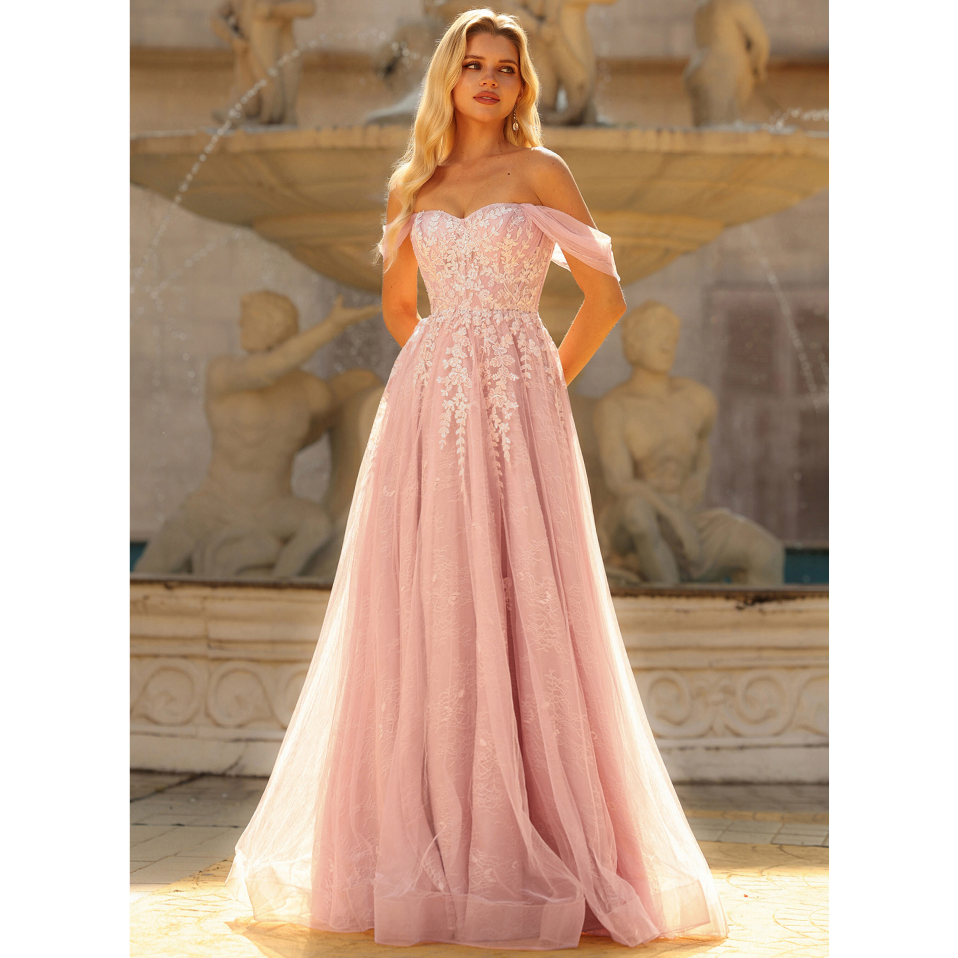 Cadenna A-line Off the Shoulder Strapless Appliques Lace Tulle