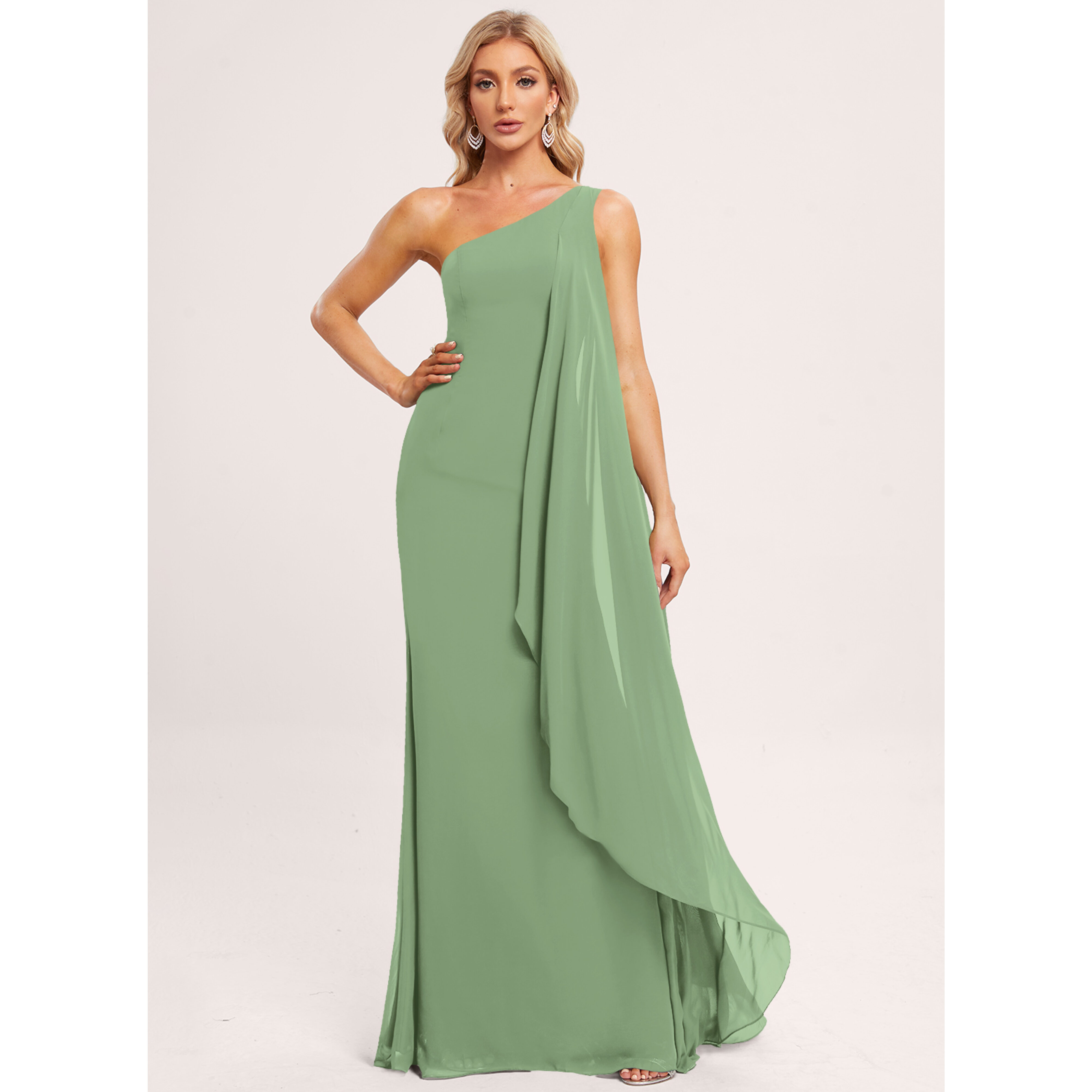 mint green bridesmaid dresses for sale BABARONI V-neck Cross Back Chiffon Bridesmaid Dresses-Mint Green Plus Size, Mint Green / US18
