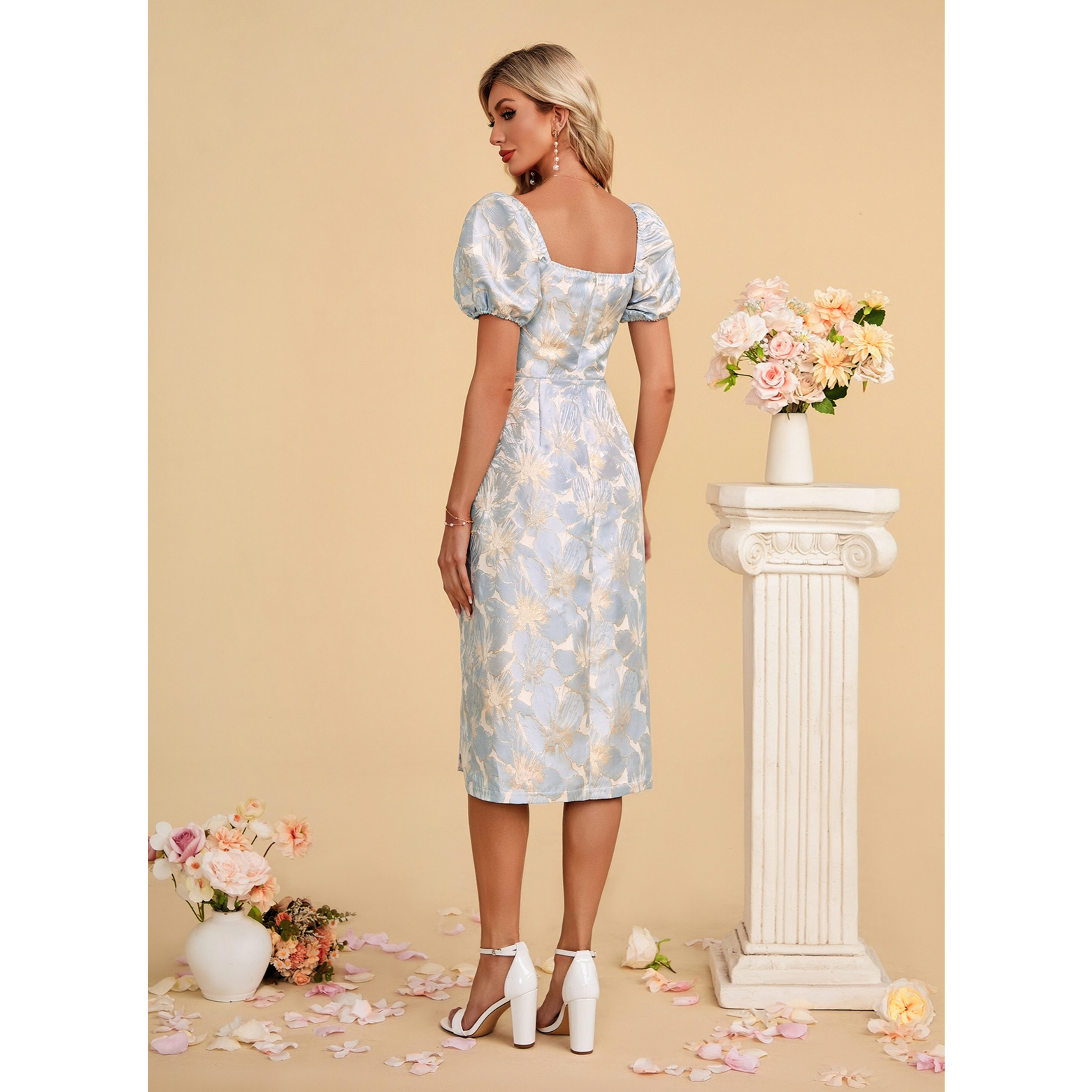 Calani Floral Print Jacquard Midi Cocktail Dress | JJ's House