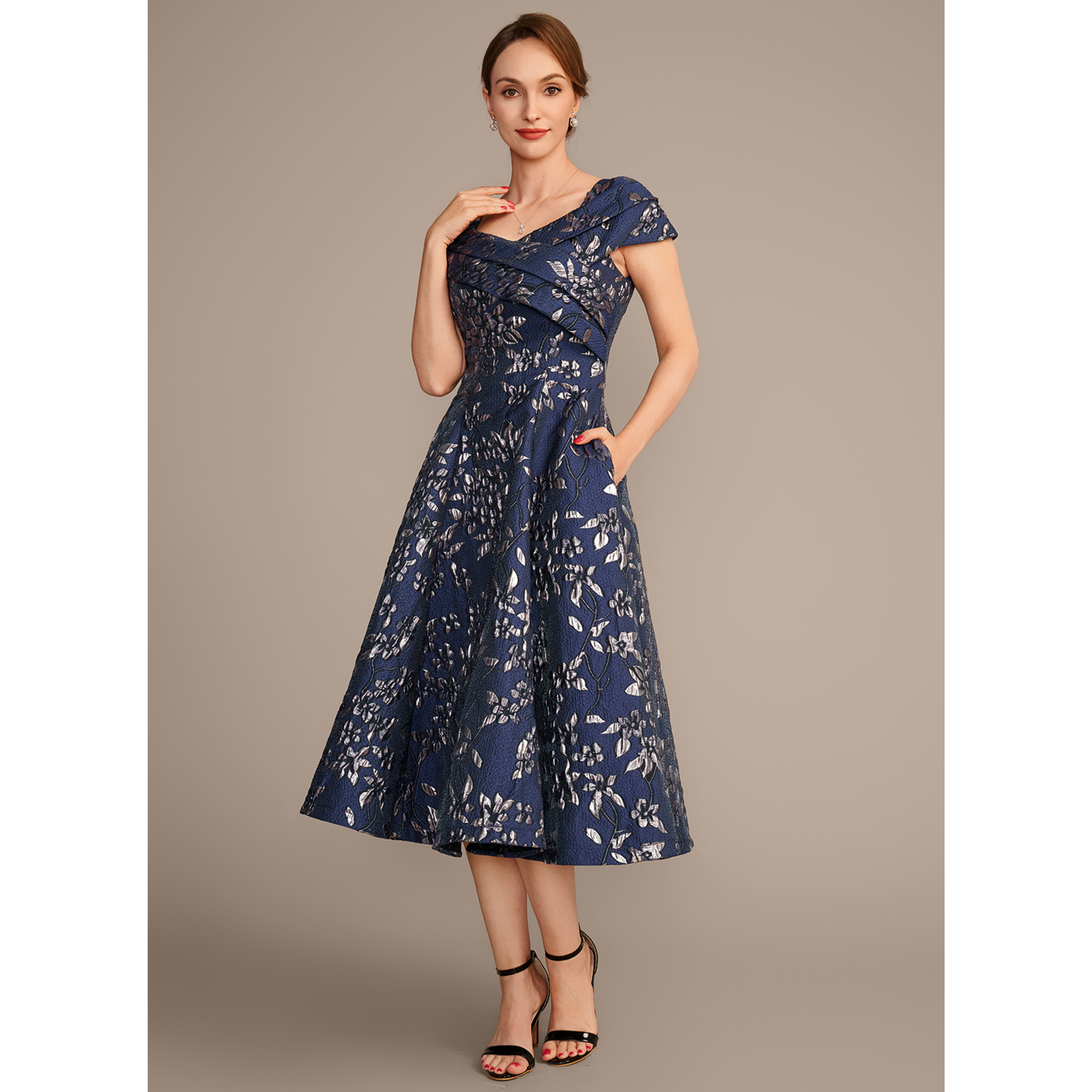 Avanelle A-line V-Neck Jacquard Mother of the Bride Dress | JJ's House