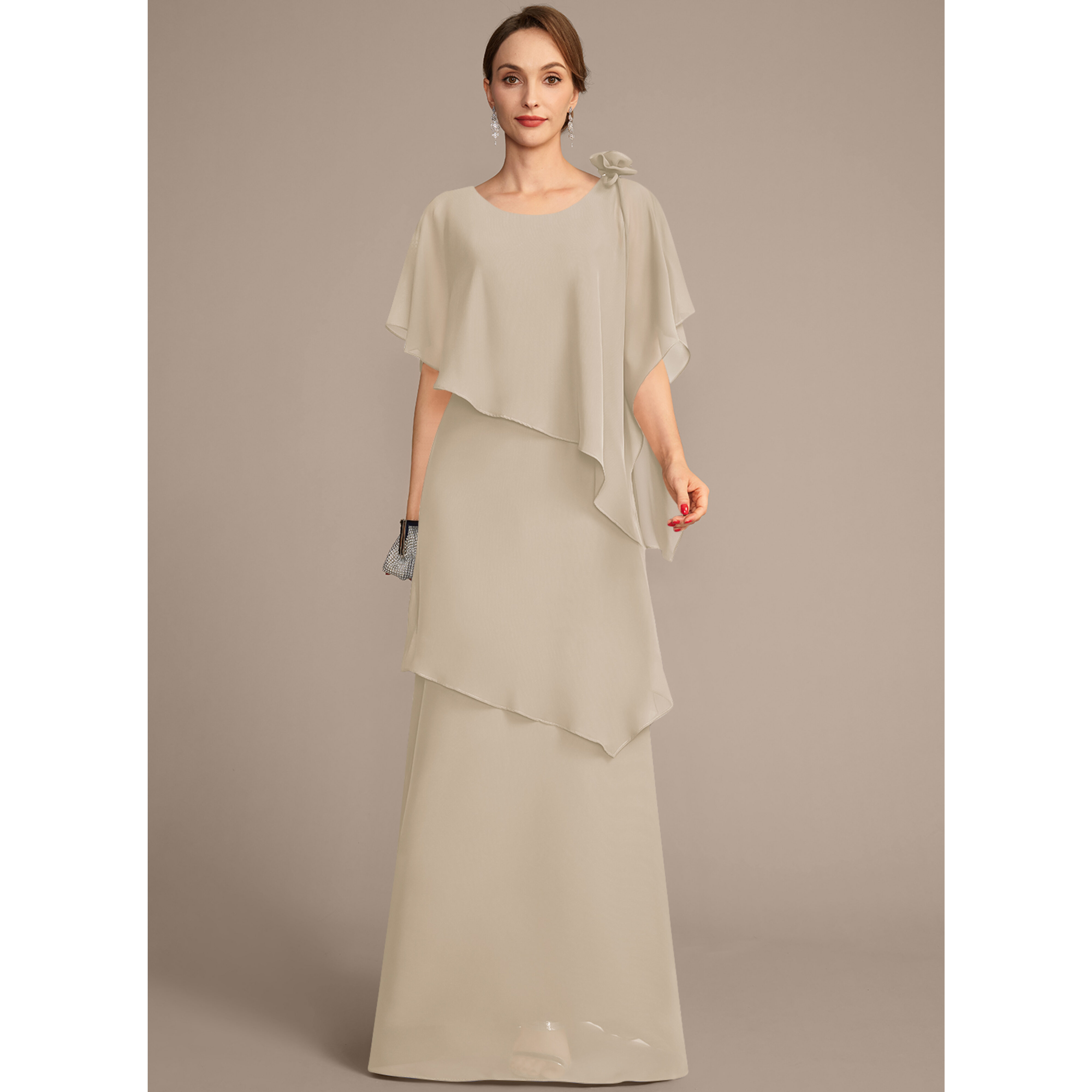 Zaelyn A-line Cape Chiffon Mother of the Bride Dress | JJ's House