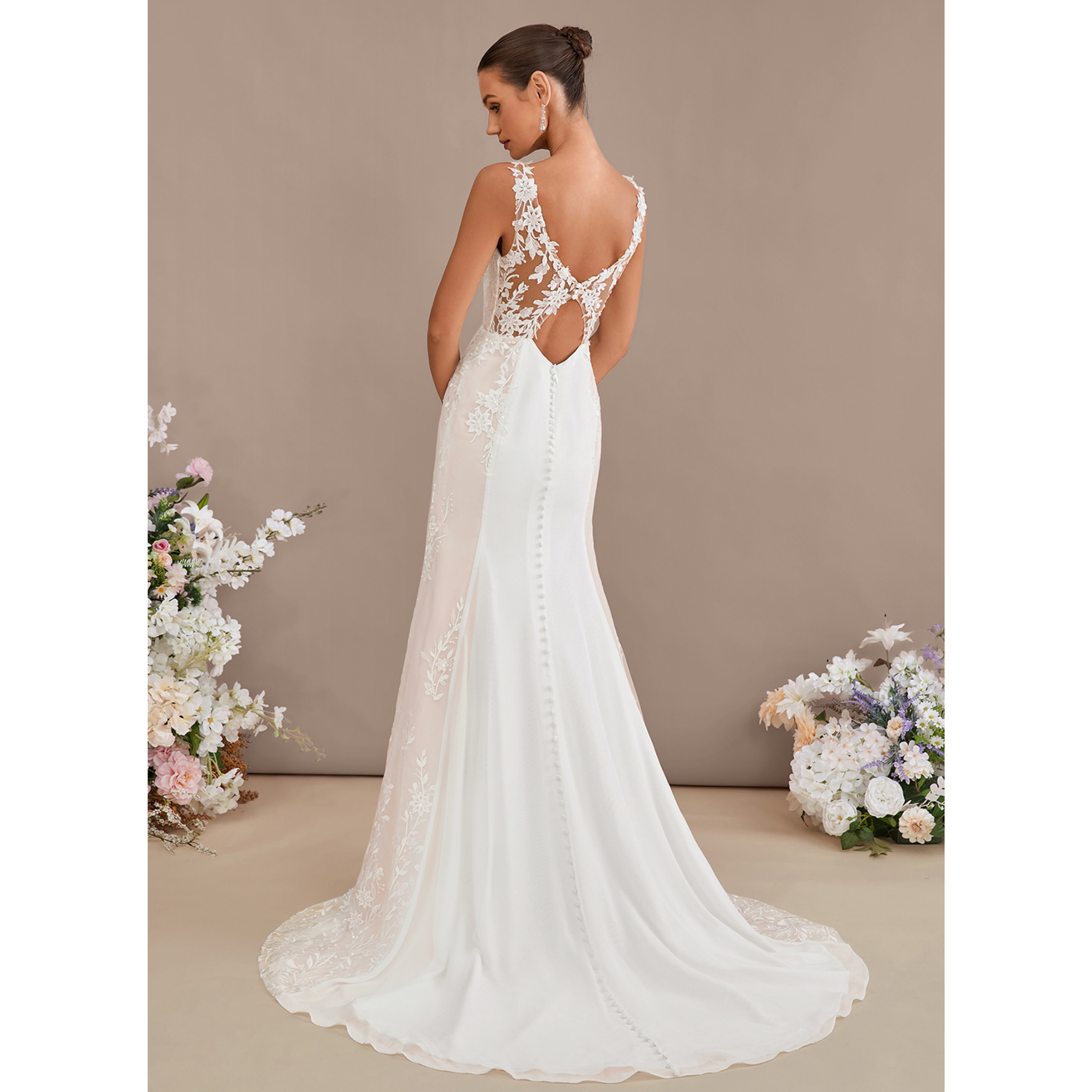 lady juju wedding dresses JJ's House Trumpet Mermaid V-Neck Court Train Chiffon Lace Dress 2026 With Sequins maternity outfit girl