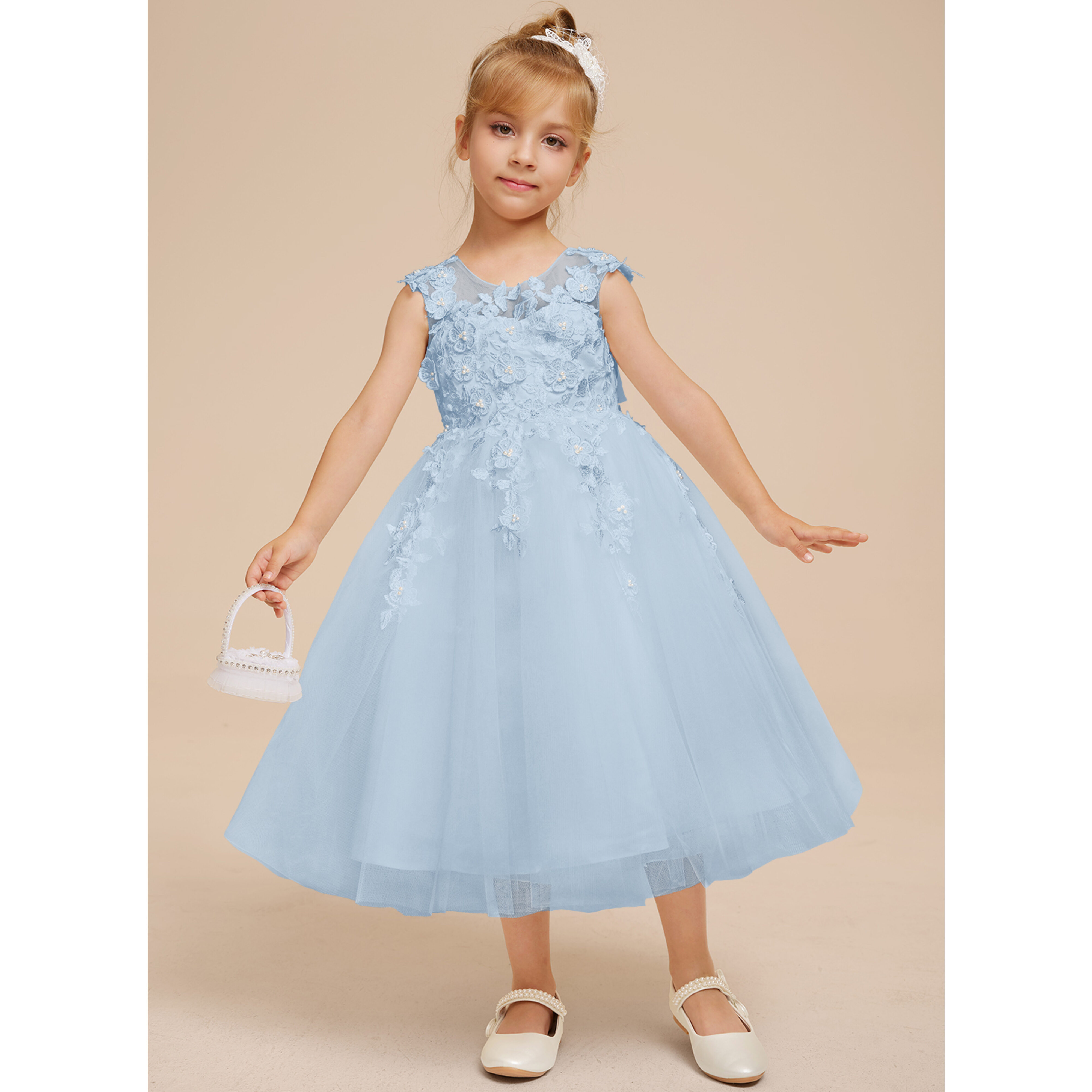 peasant dress blue Nicolette's Couture Women's Dusty Blue Gray Lace Dress, 12 Months main image 1