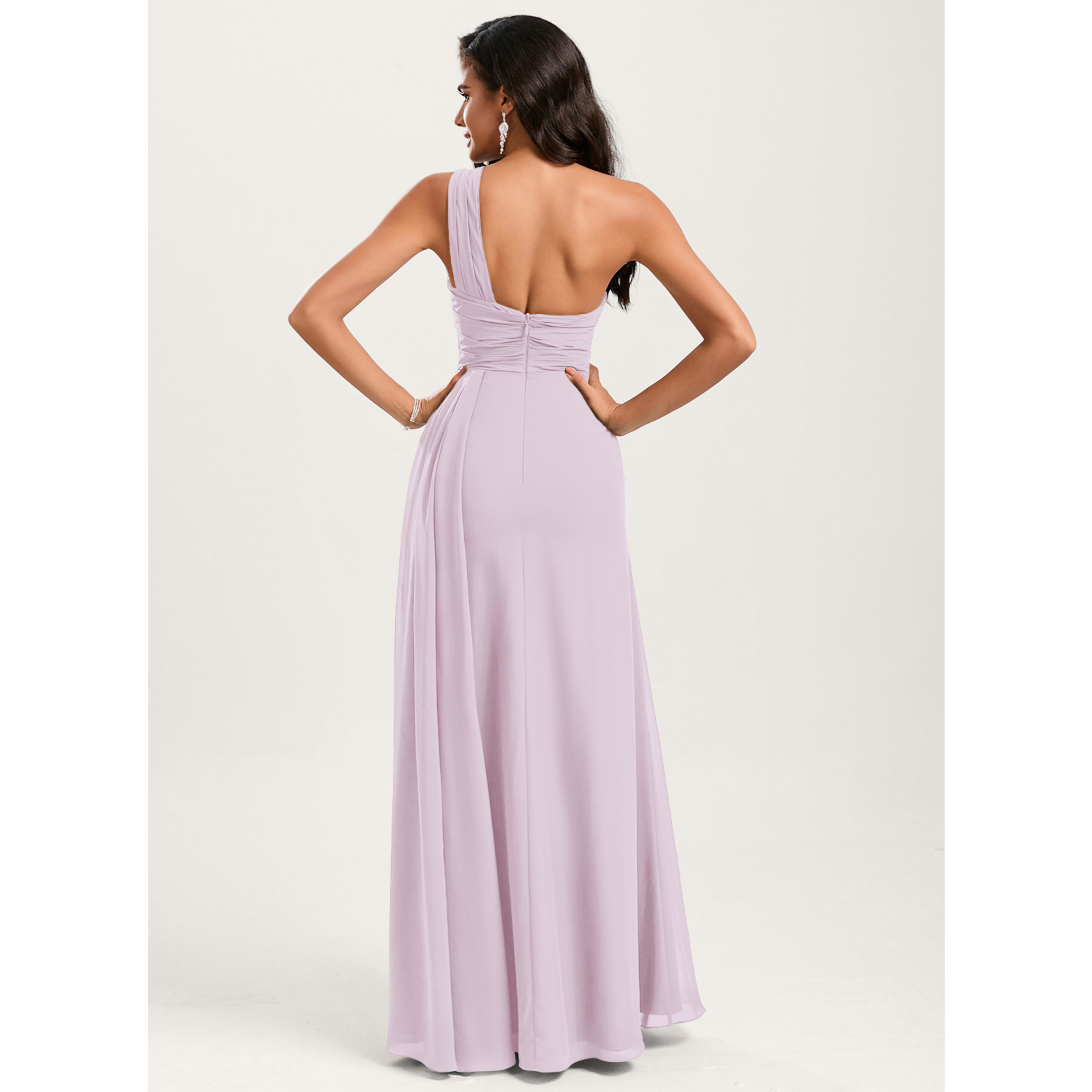Odetta A-line One Shoulder Ruffle Chiffon Bridesmaid Dress | JJ's House