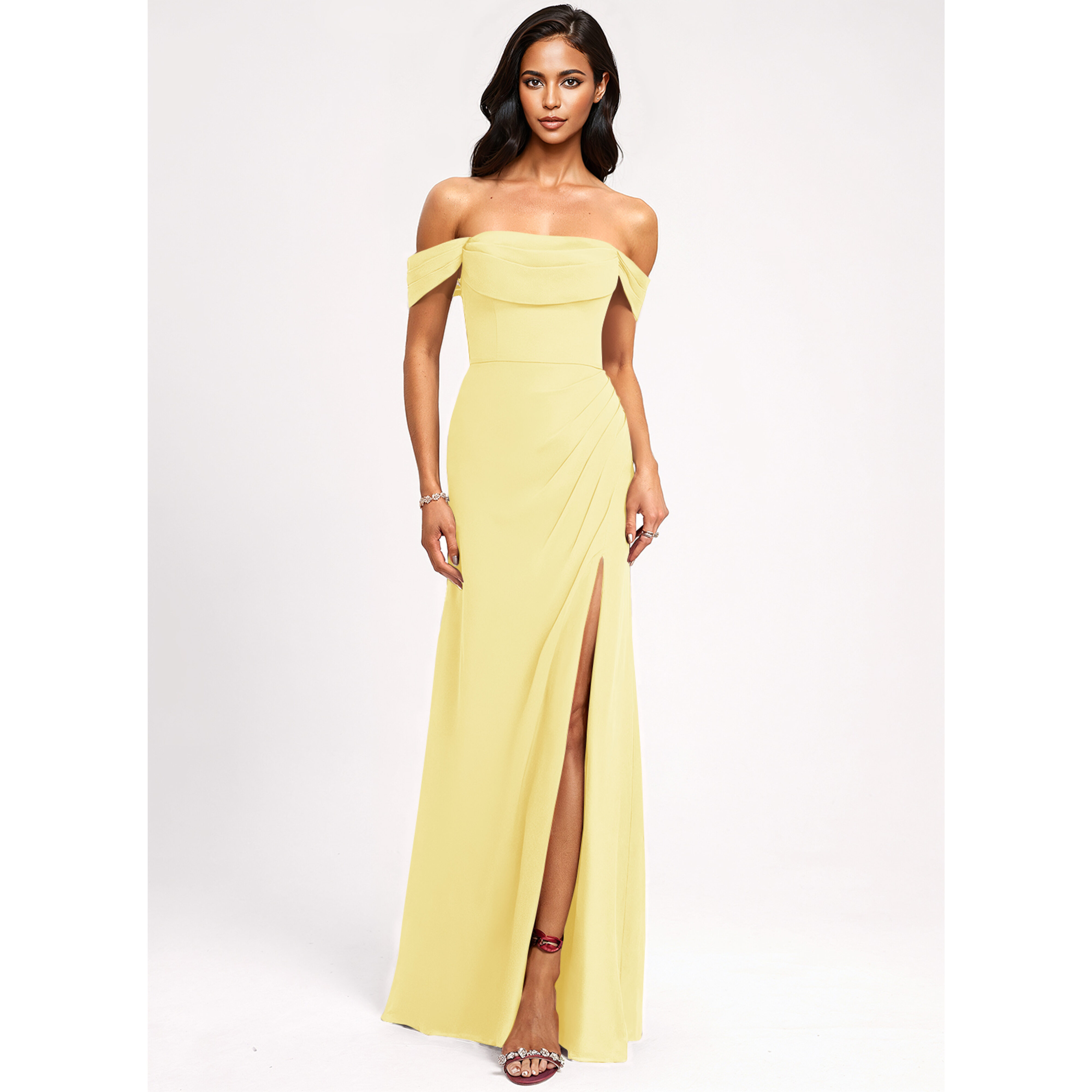 Penka A-line Off the Shoulder Ruffle Chiffon Bridesmaid Dress | JJ's House Penka A-line Off the Shoulder Ruffle Chiffon Bridesmaid Dress | JJ's House
