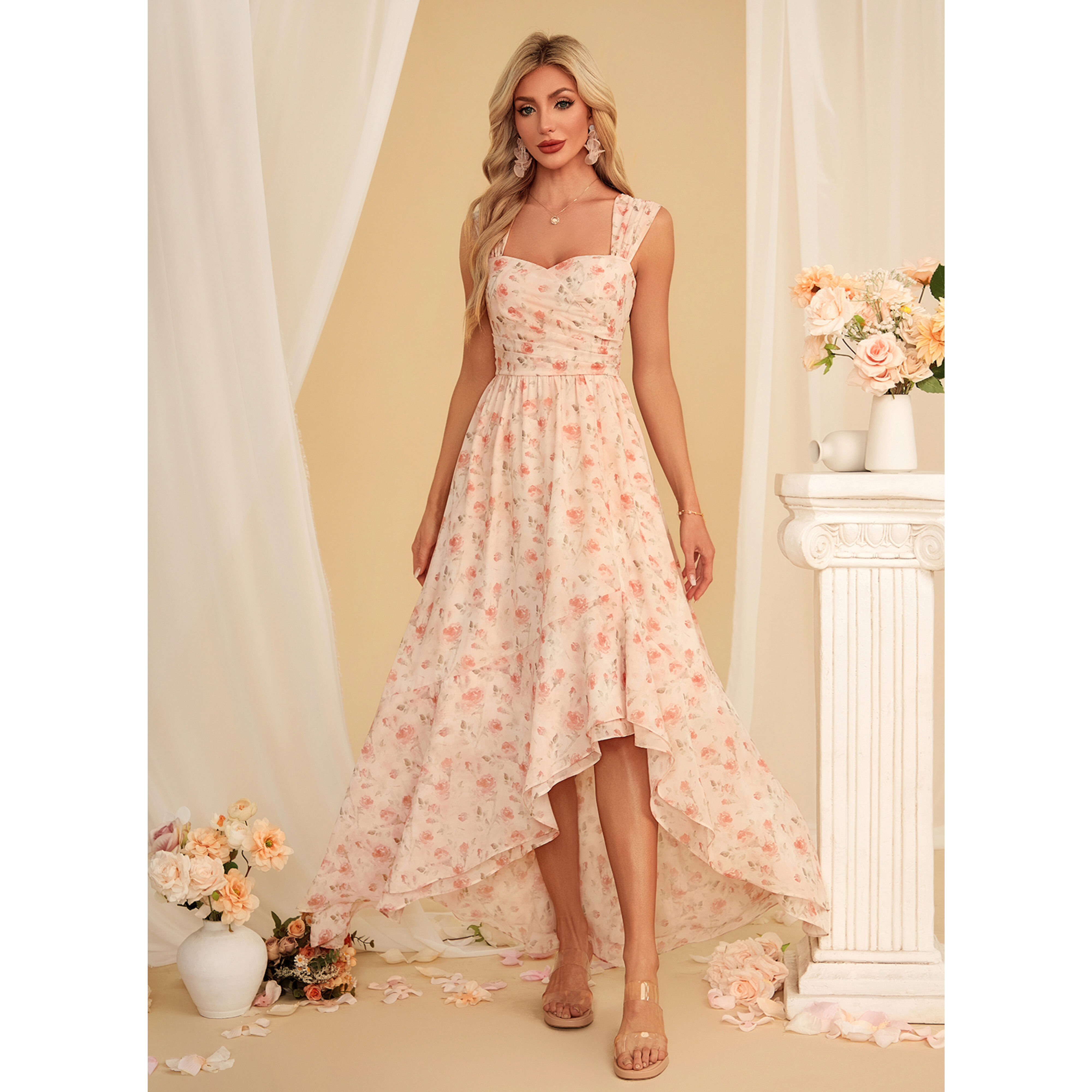 Selara Floral Print Chiffon Maxi Dress | JJ's House