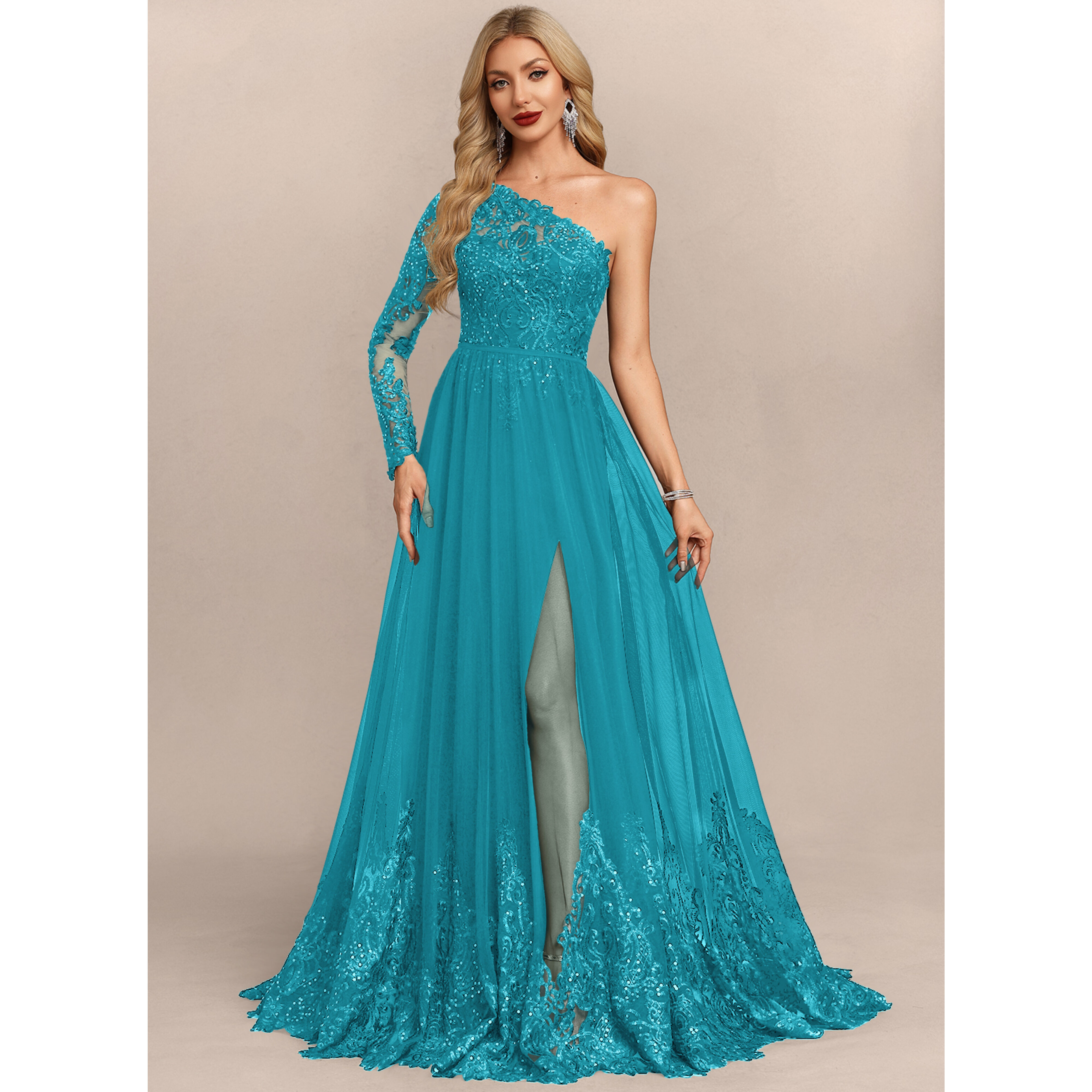 Lurella One Shoulder Chiffon Maxi Evening Dress | JJ's House