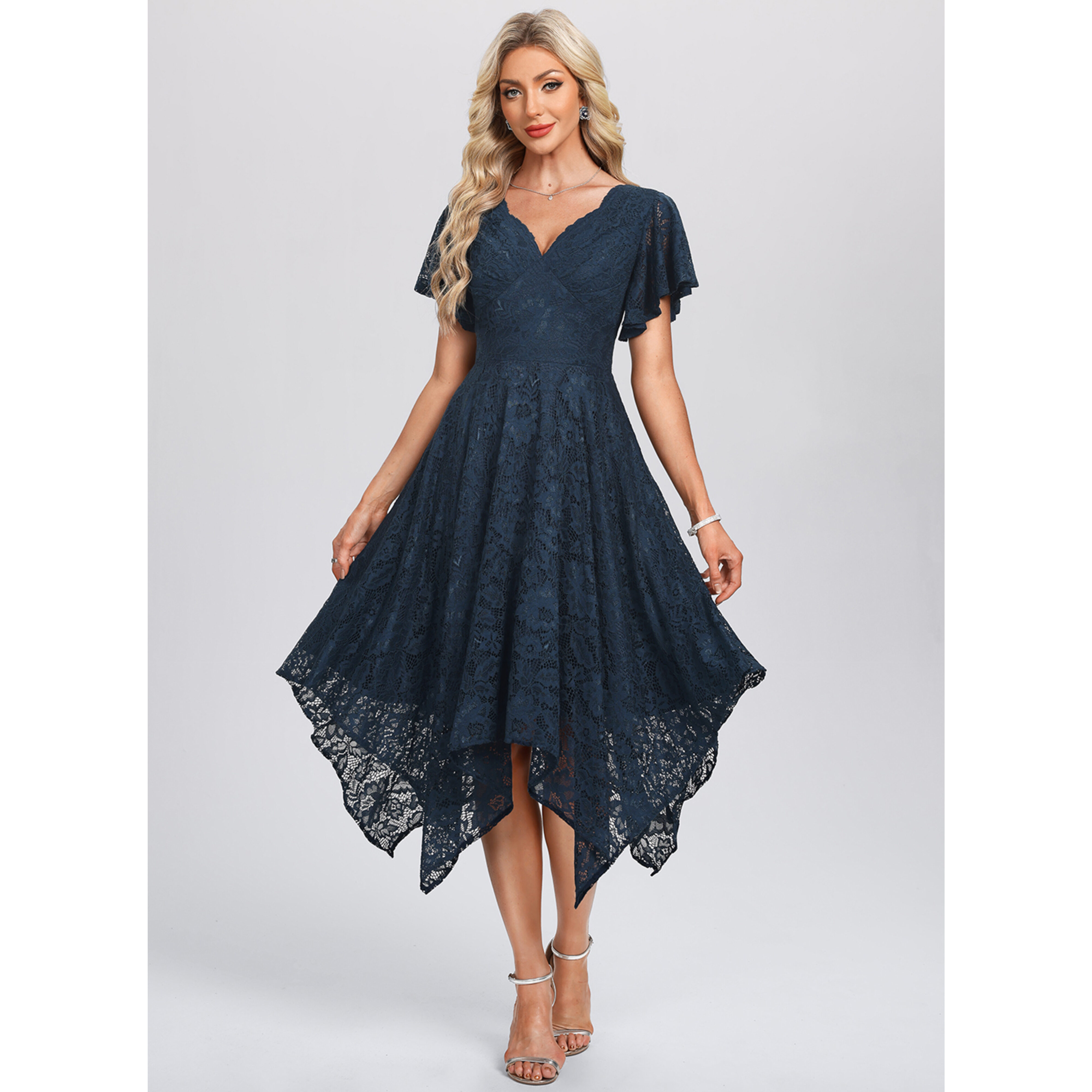 【美品】JJ's House Luvia ローズ チュールドレス ダークネイビー Stella Lace Midi Cocktail Dress | JJ's House