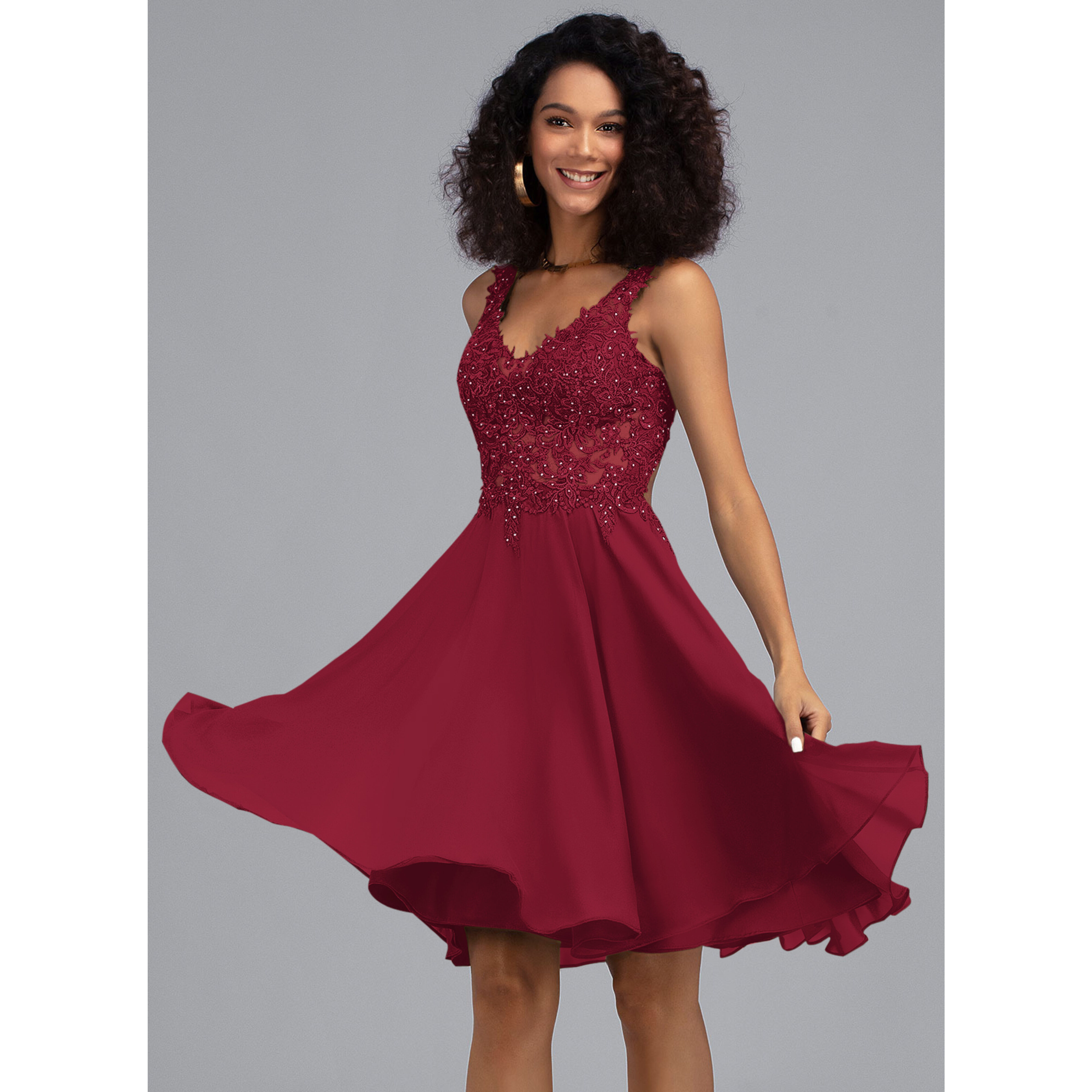 jjshouse short cocktail dresses JJ's House A-line V-Neck Lace Chiffon Dress 2026 With Beaded Ebay Siz:US 20/UK 22 High Neck Prom Dresses 15+ Female Christmas Characters and a knee