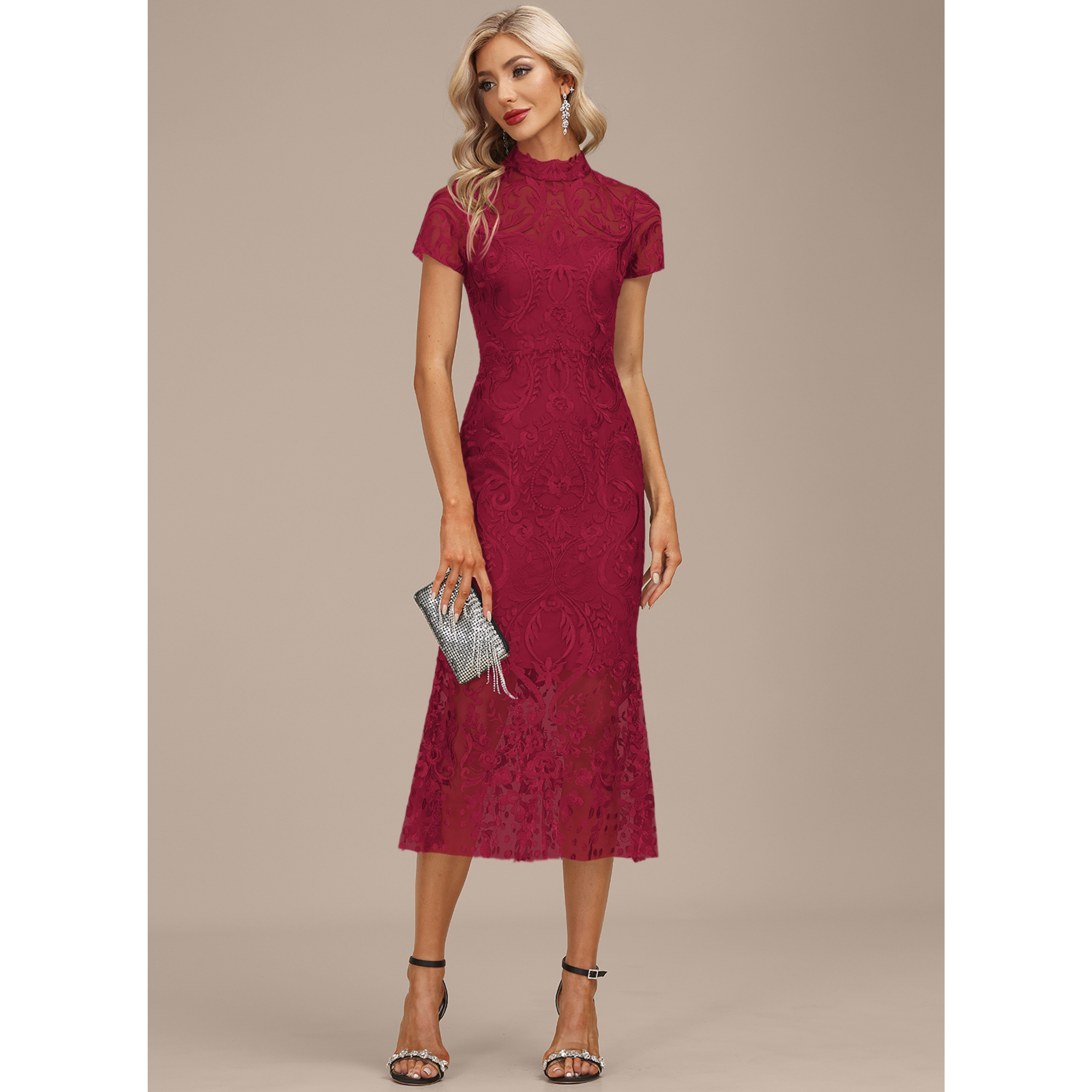 midi lace formal cocktail dress product info and reviews Tadashi Shoji Stelly Lotus Embroidered Tulle allowing easy movement while keeping the dresss shape and grace midi lace formal cocktail dress